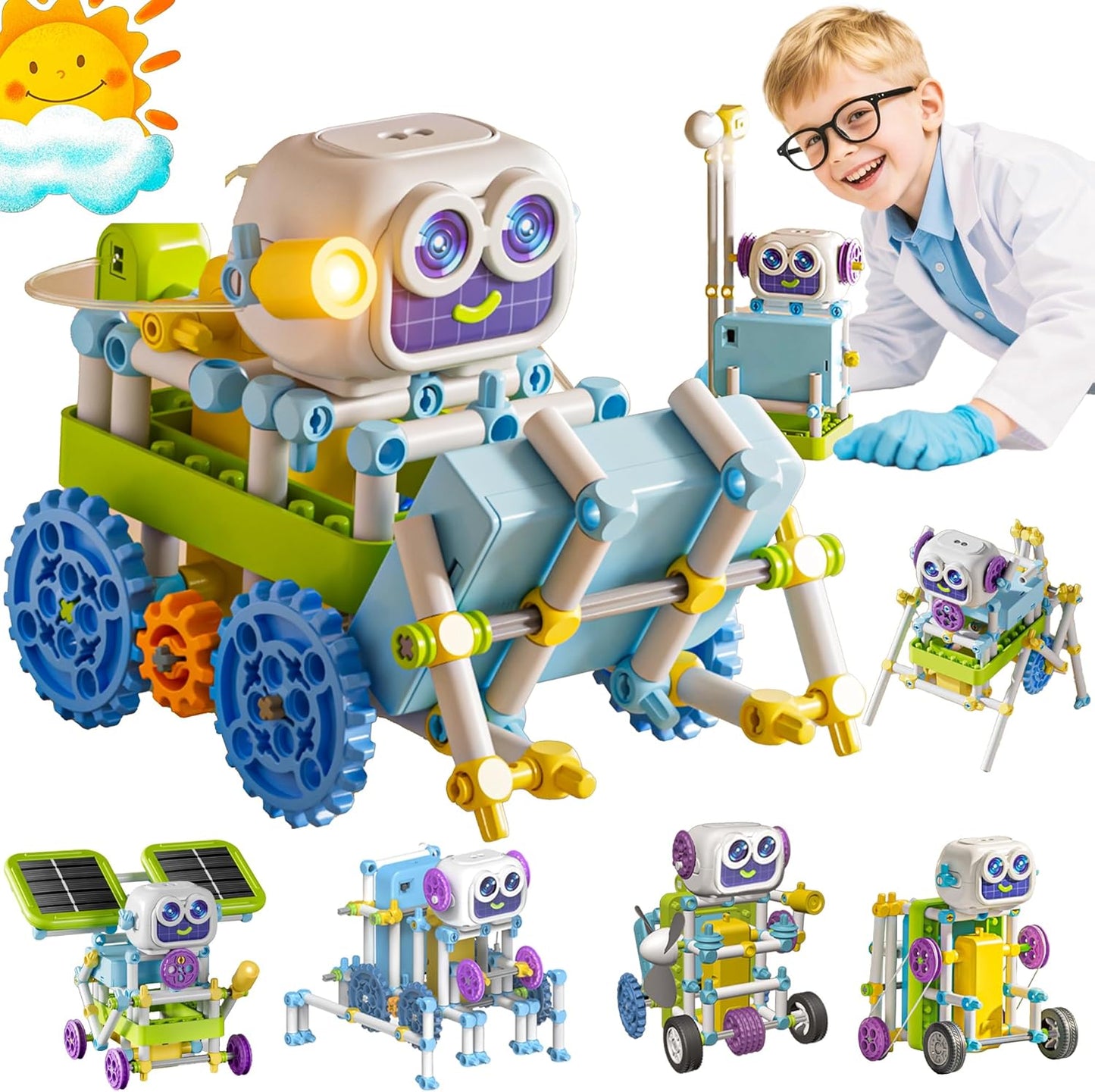 SMILESSKIDDO STEM Toys for Kids 8-13 Years Old, 36-in-1 Robotics Kit with Solar Power & Sensors, 434 Pieces Learning & Education Science Kits, Birthday Gift Idea for Boys and Girls