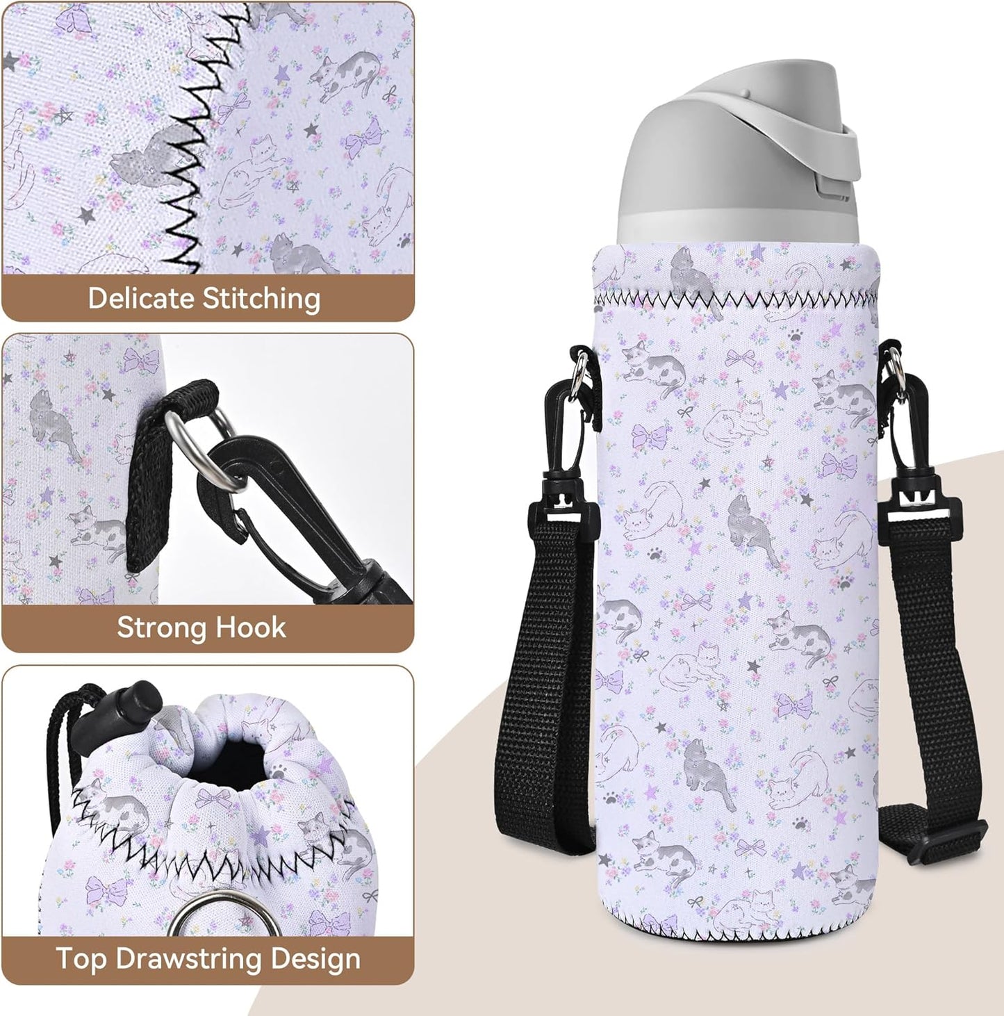 AUPET Water Bottle Bag Carrier,24oz/32oz Insulated Neoprene bottle Sling Holder Case Pouch Cover for 1000ML/750ML Bottles with Shoulder Strap for walking