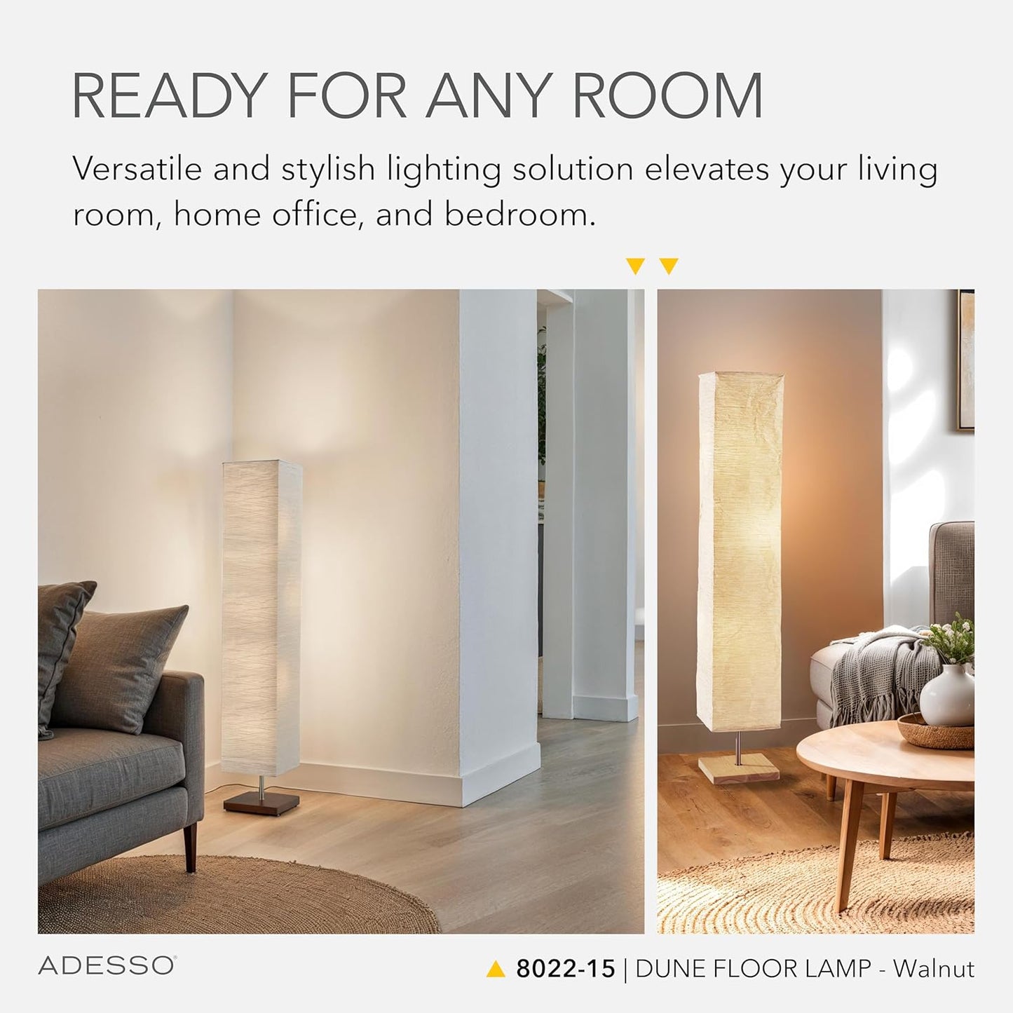 Adesso Three Light Floor Lamp – Natural Wood Base & Adjustable Brightness – Perfect Lighting for Bedroom, Living Room and Corner Decor, White