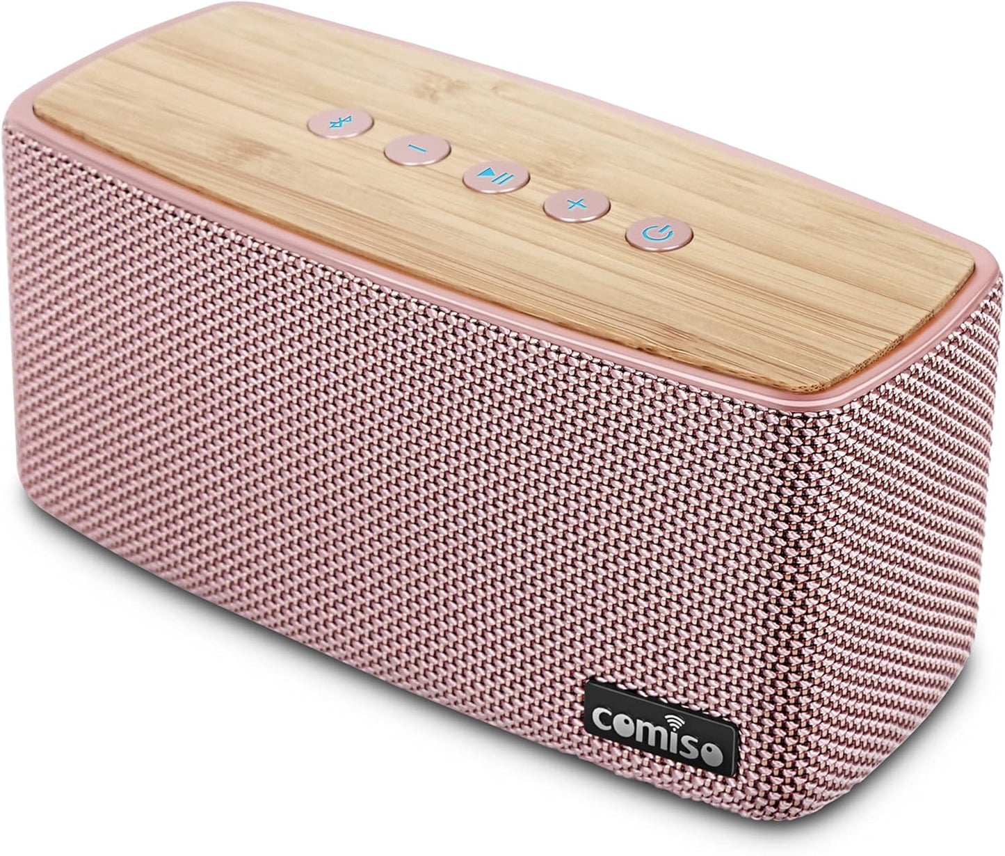 comiso Bluetooth Speakers, 20W Loud Wood Home Audio Outdoor Portable Wireless Speaker, Subwoofer Tweeters for Super Bass Stereo Sound Bluetooth 5.0 Handsfree 24H Playtime (Pink)
