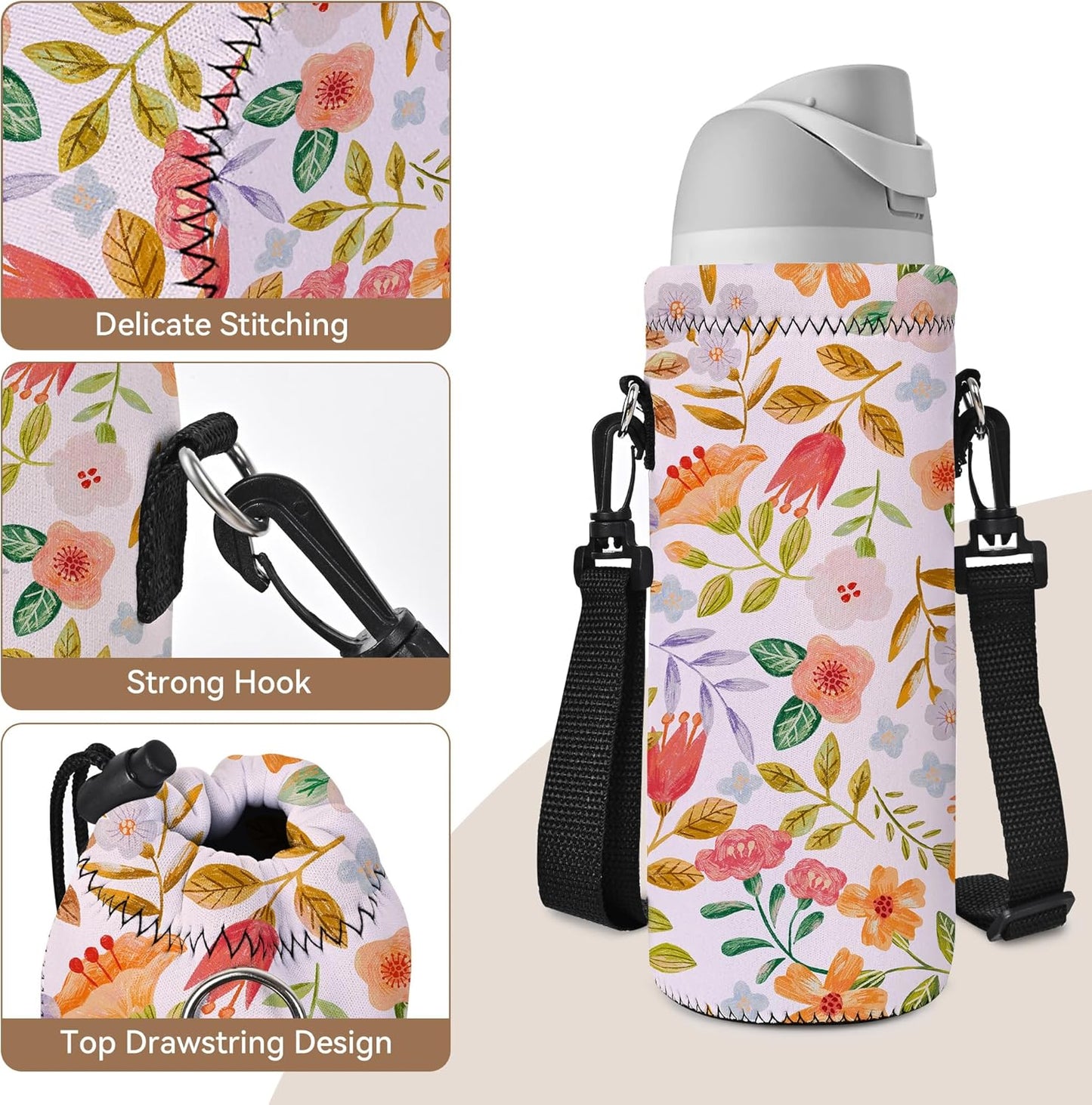 AUPET Water Bottle Sling Bag Carrier Crossbody Sleeve,Insulated Neoprene Bottle Case Holder Pouch Cover 500ML/17oz with Shoulder Strap for Walking Women Men