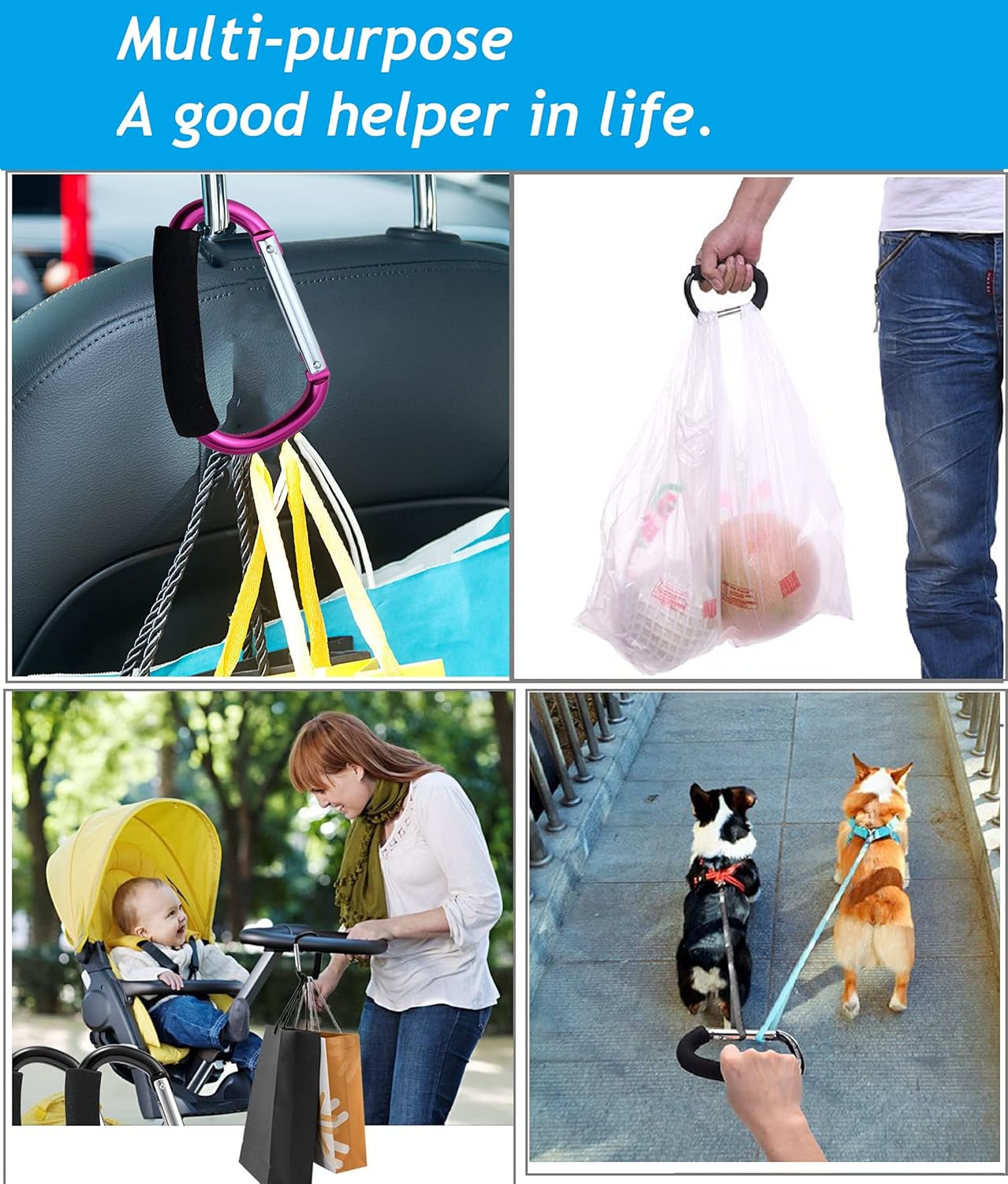 Stroller Hooks by Baby,2 pcs Carabiner Stroller Hook Organizer for Hanging Purses, Diaper Bag, Shopping Bags. Clip Fits Single/Twin Travel Systems, Car Seats and Joggers (Green)