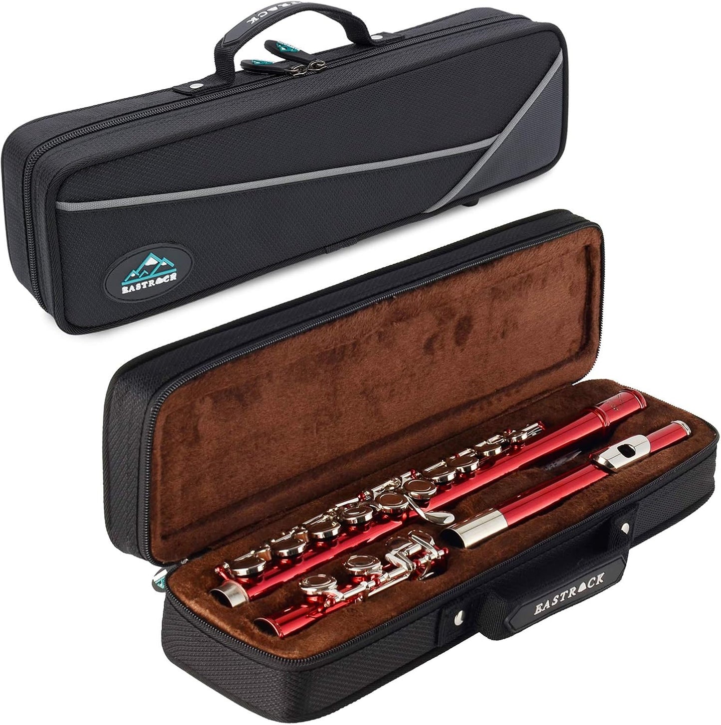 EastRock Closed Hole Flutes C 16 Key for Beginner, Kids, Student -Nickel Flute with Case Stand and Cleaning kit (Red)