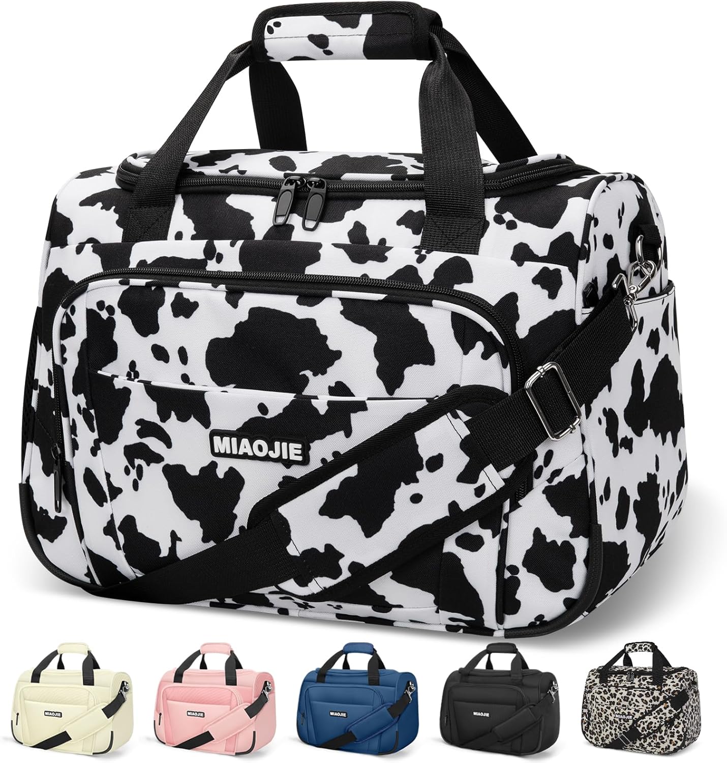 Underseat Carry On Luggage Lightweight Travel Tote Weekender Bag Overnight Duffle Bag for Travel, Travel Essentials Personal Item Travel Bag for Women and Men, Cow Pattern-16Inch