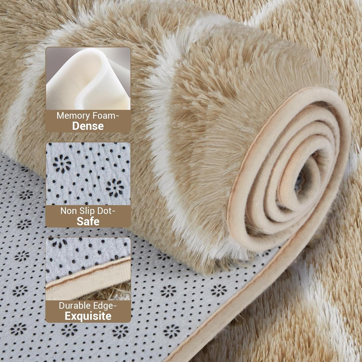 Fluffy Rug for Bedroom, Stripe Checkered Rug Anti-Skid High Pile for Living Room Bedroom Kids Room Nursery, Dorm Home Decor