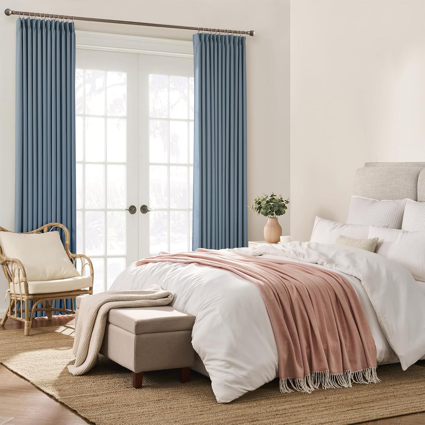 KEQIAOSUOCAI 2 PCs Dusty Blue Pleat Wide Drapes for Sliding Glass Door 60 Wide x 90 Inch Long, Privacy Light Block Noise Reduce Insulated Ceiling to Floor for Locker Room Basement Bedroom Closet