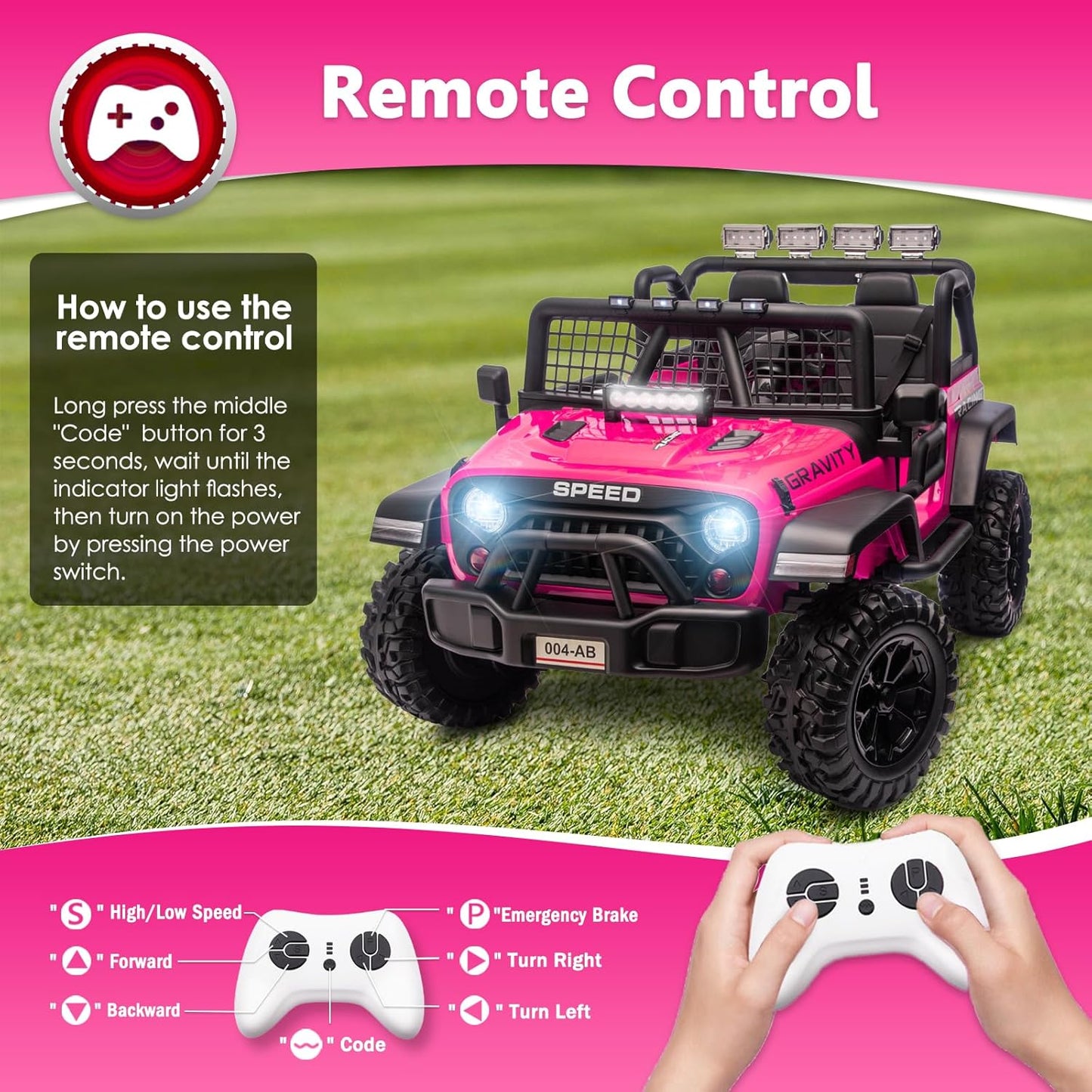 Sopbost 24V 7Ah 2 Seater Ride On Truck Ride On Toy for Big Kids Ride On Car with Remote Control Off-Road Electric Car with Shock Absorber, LED Lights, Bluetooth Music Player, EVA Tires, Pink