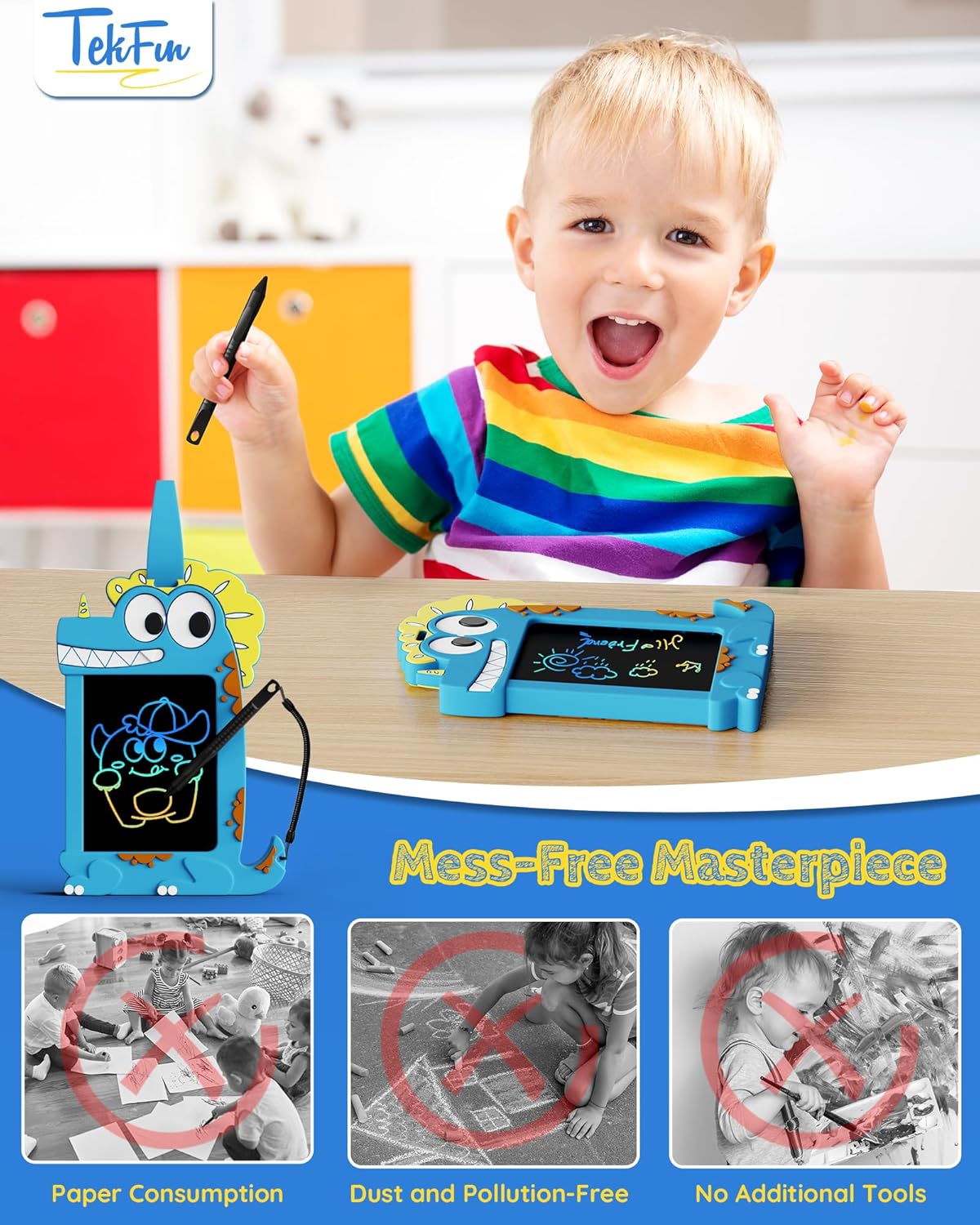 TEKFUN NanoDoodle Toys, Dinosaur Toys for Kids 4.5in LCD Writing Tablet Drawing Board for Classroom School Home, Christmas Gifts for Boys Girls 3-10 Years Old