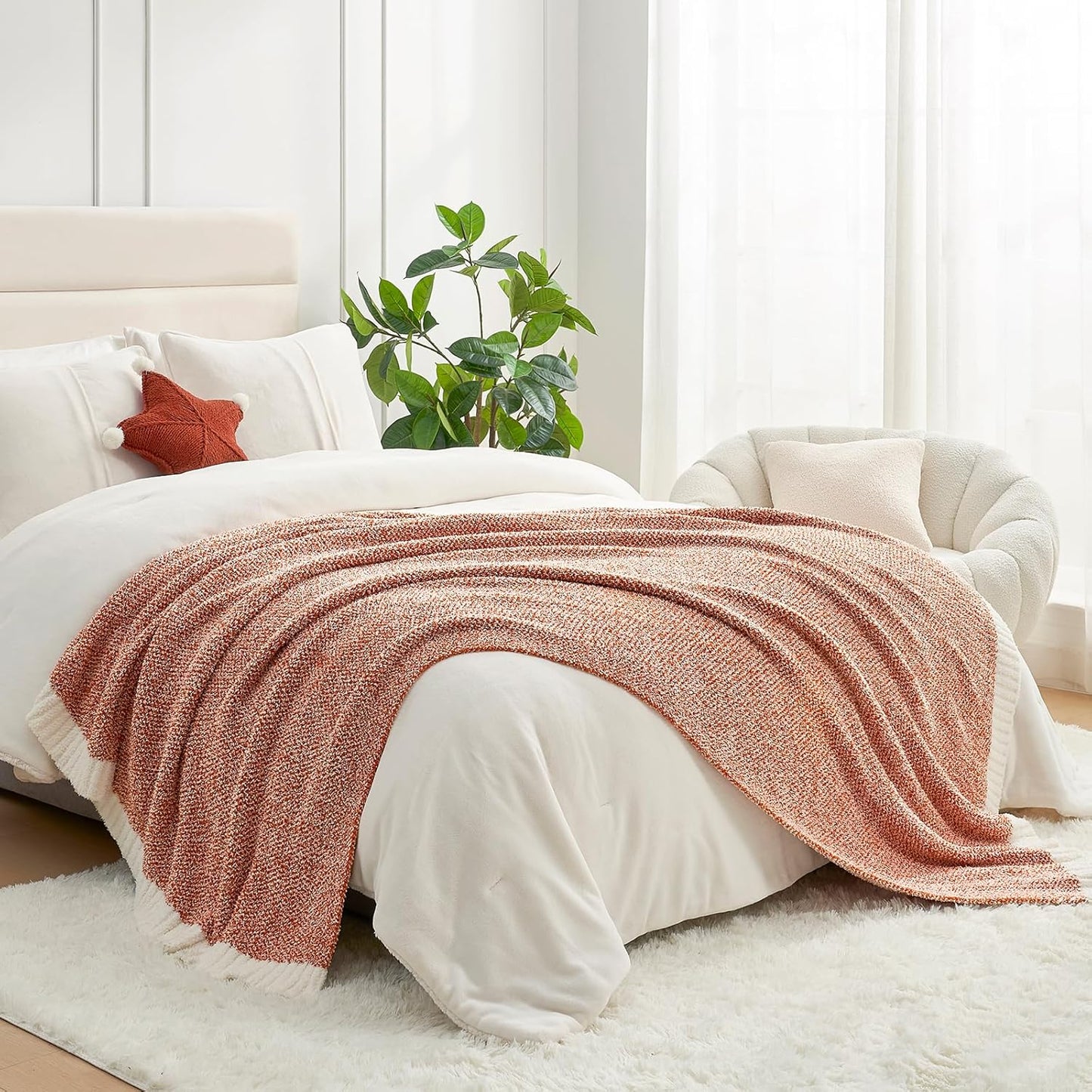 Snuggle Sac Orange Fall Throw Blanket for Couch, Oversized Throw XL Super Soft Warm Blankets Cozy Knit Fuzzy Throws for Sofa, Bed, Living Room, Heather Orange, 50x70 inches