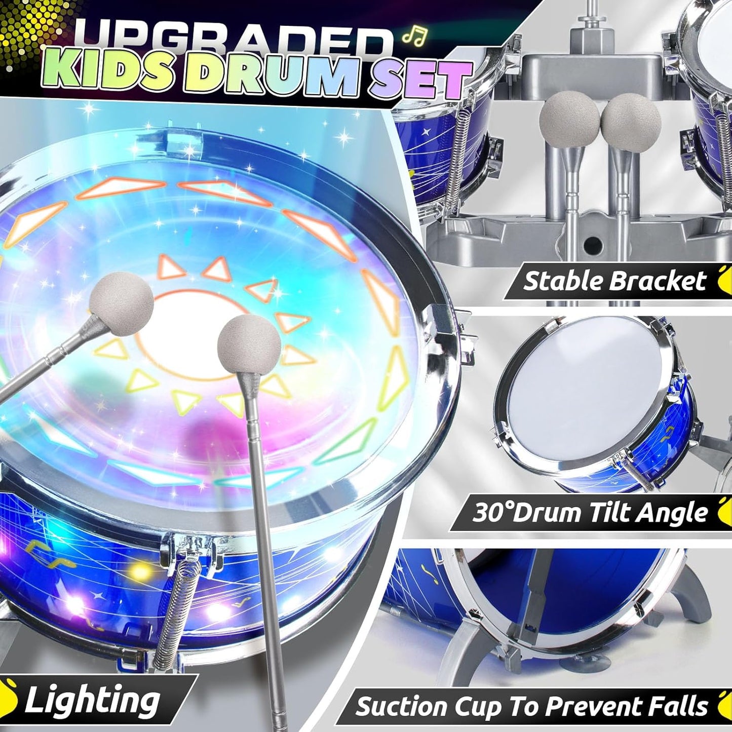 Kids Drum Sets for 2-5, Toddler Drum Set Ages 1-3, Junior Mini Jazz Full Size Small Band Rock Drums Making Kit Toys Percussion Musical Instrument Rhythm Beat Play Sets for Toddlers Boys Girls