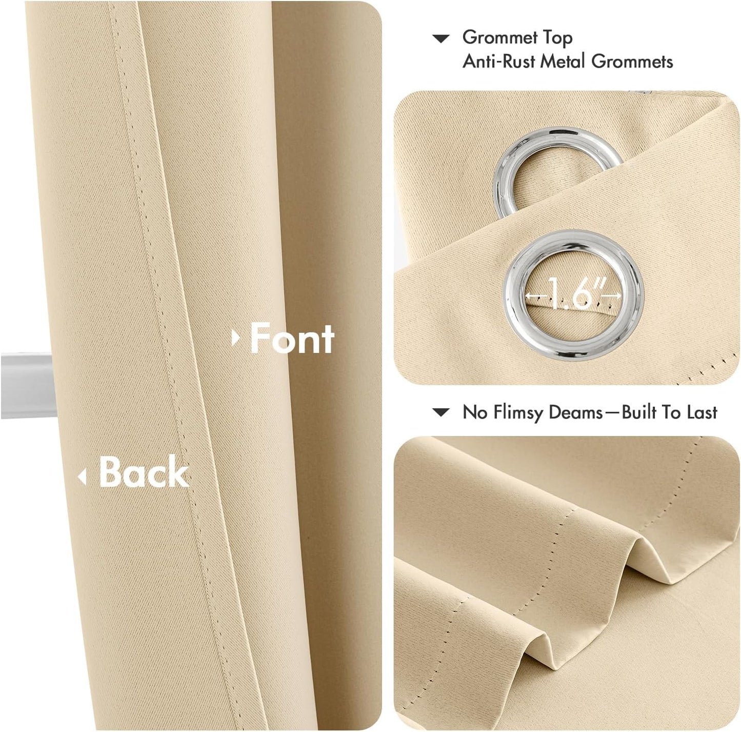 MIULEE Cream Beige Blackout Curtains for Bedroom Living Room 96 Inches Long 2 panels, Thermal Insulated Room Darkening Drapes Solid Grommet Top Noise Reducing Light Blocking Window Curtains 40x96 Inch