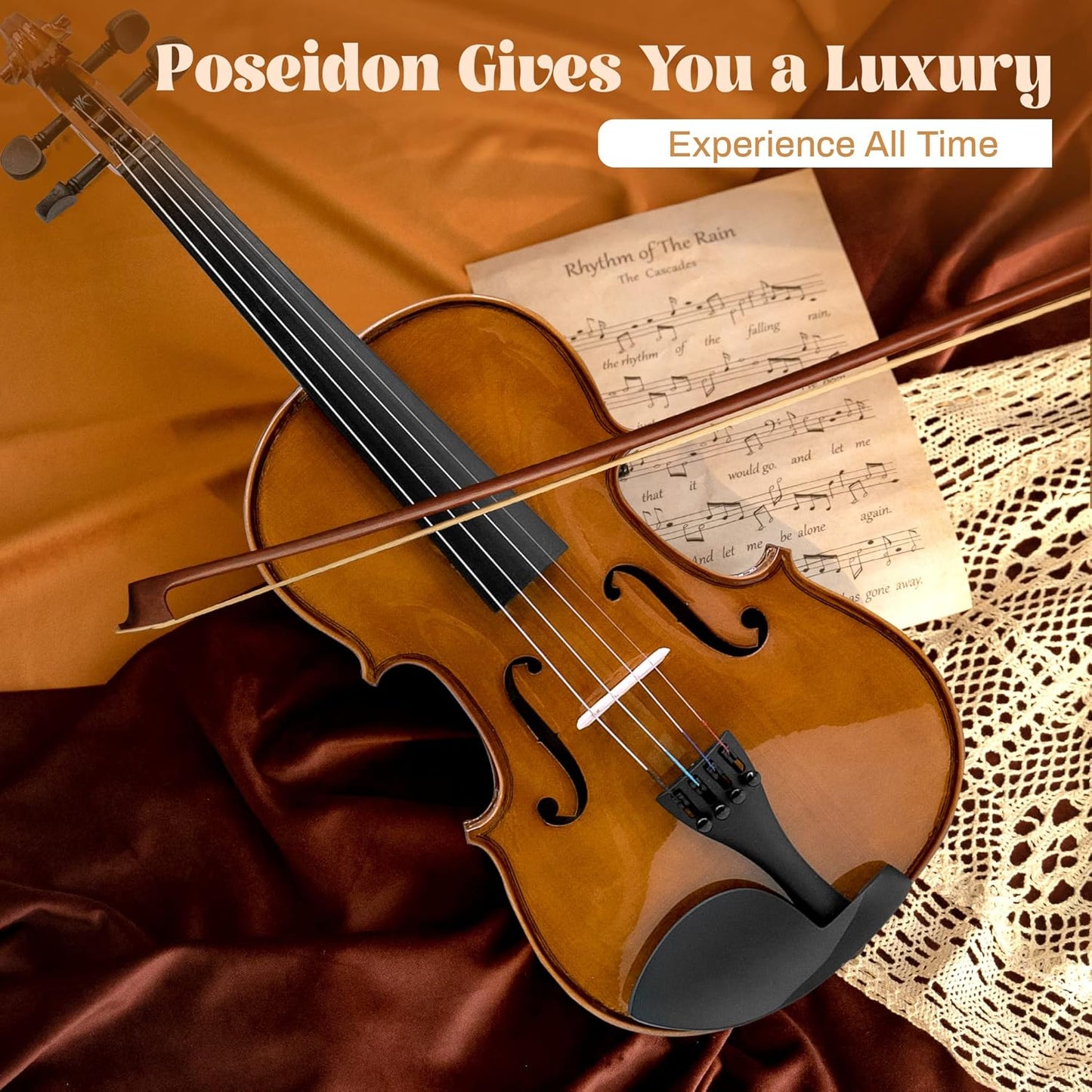 Poseidon Violin for Beginners Adult Fiddle Set, Acoustic Violin Solid Wood Violin 4/4 with Case, Two 4/4 Strings, Two Bows, Two Bridges, Two Rosins, Clip-on Tuner, Shoulder Rest Manual - Glossy German