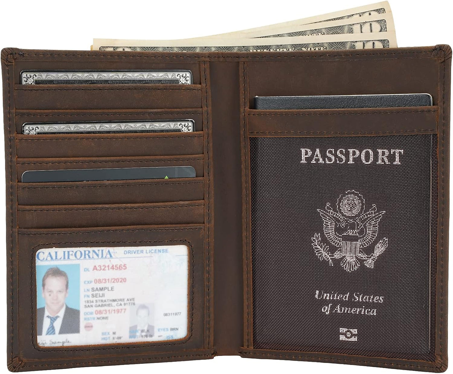 Polare Luxury RFID Blocking Leather Passport Holder Travel Wallet For Men and Women (Dark Brown Compass)