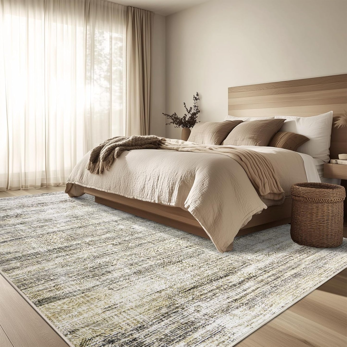 9x12 Area Rug Living Room Rugs - Washable Rug Large Modern Abstract Soft Thin Carpets Indoor Floor No Slip Vintage Carpet for Bedroom Under Dining Table Nursery Home Office Decor Nature