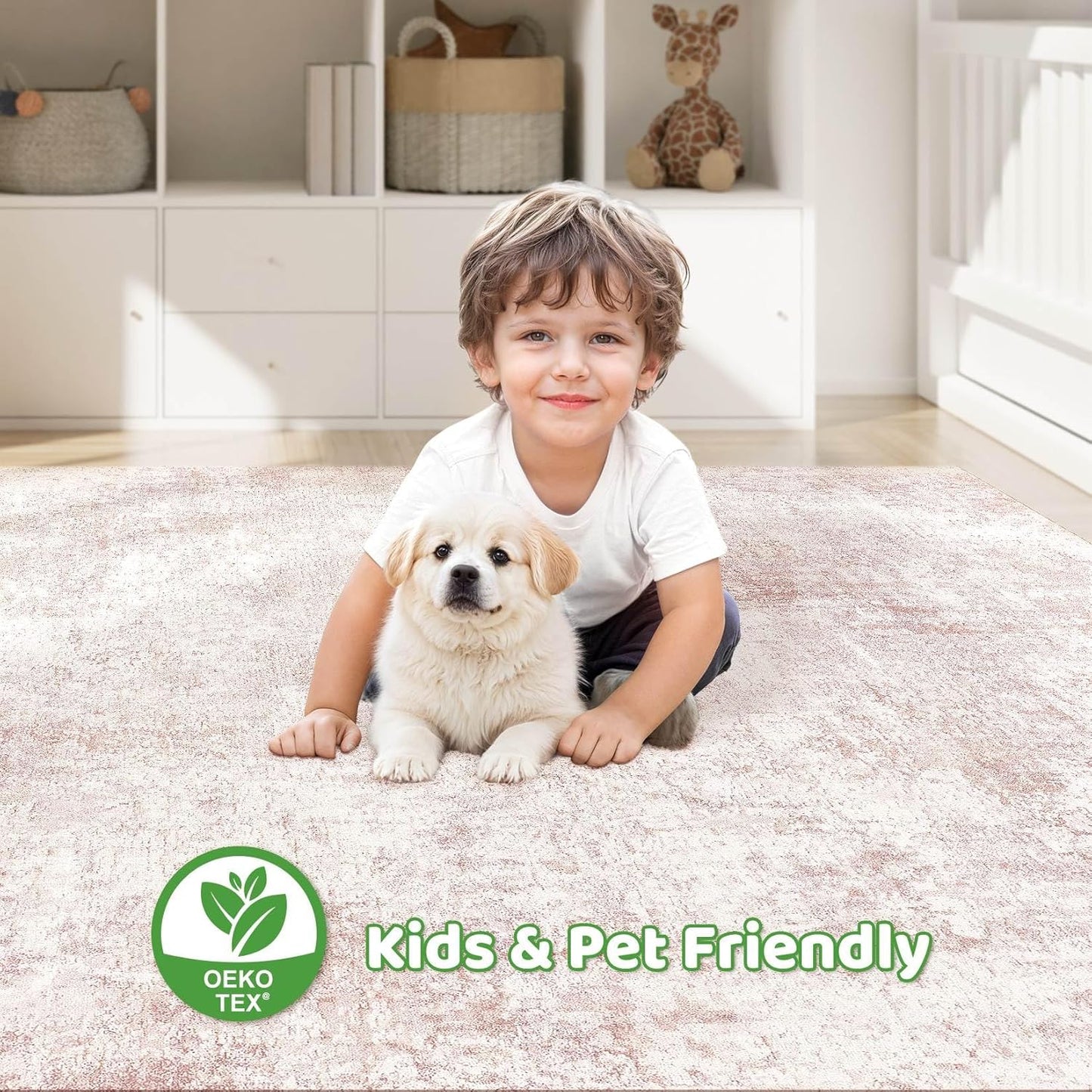 Pink Rugs for Bedroom Girls: 5x7 Washable Large Modern Soft Area Rug Indoor Non-Slip Cute Carpet for New Parents Aged 25-45 - Living Room Nursery Kids Playroom Preppy Room Baby Room Decor