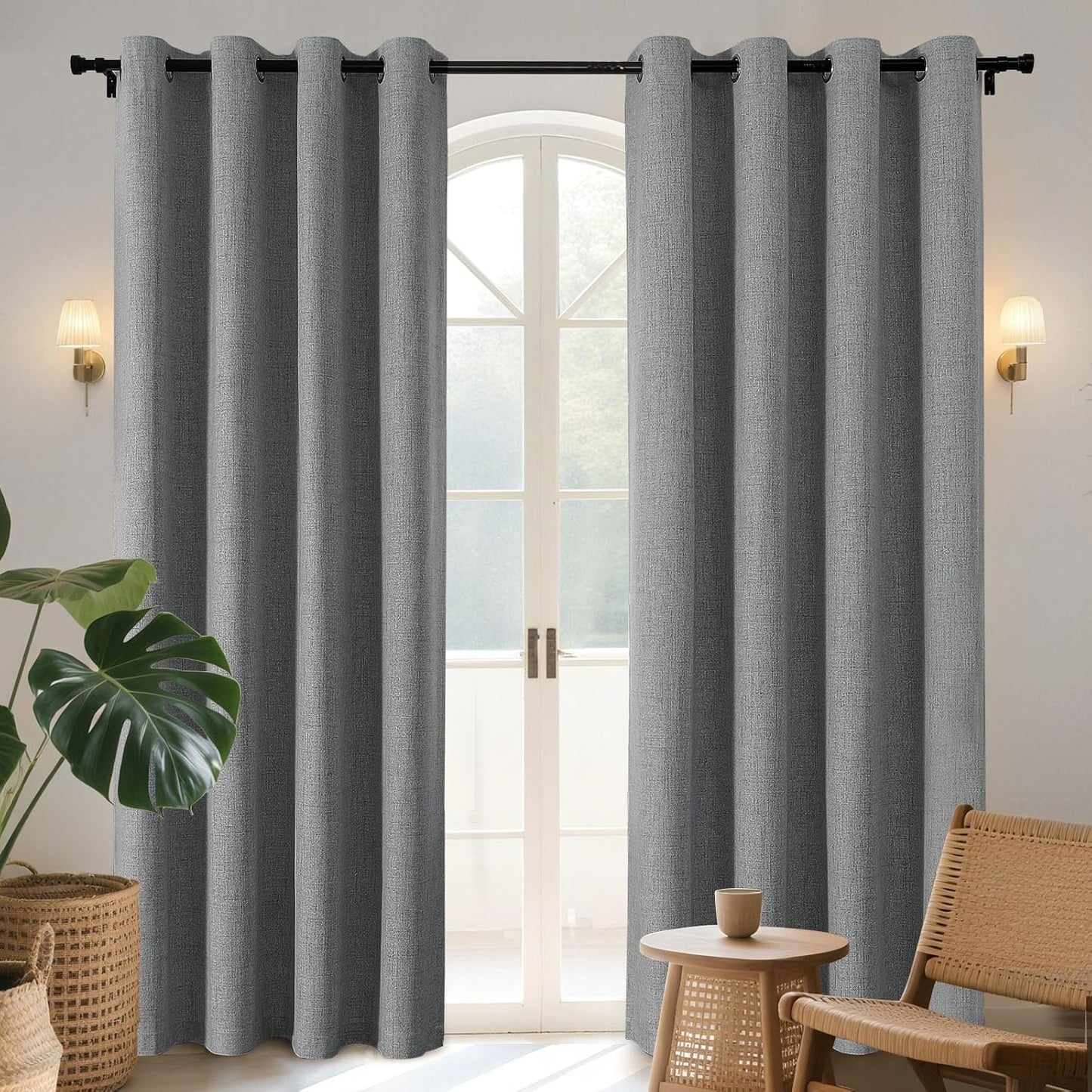 Joydeco Light Grey Blackout Curtains 120 Inches Long, Extra Long Curtains 120 Inch Length 1 Panel for Bedroom, Thermal Insulated Linen Black Out Curtains with Grommets(100x120, Light Grey)