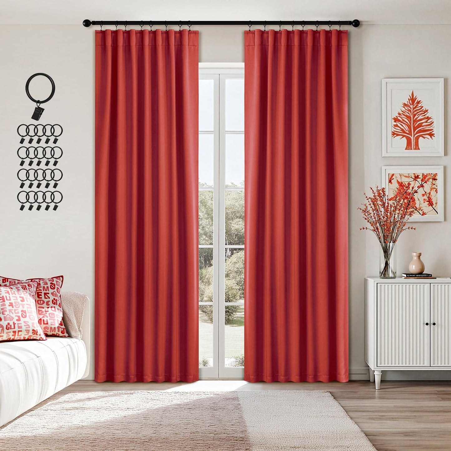 ANRODUO Back Tab Blackout Curtains for Bedroom Living Room, Rod Pocket Pinch Pleated Thermal Insulated Room Darkening Curtains 84 Inches Long 2 Panels, Burnt Orange, 42 x 84 Inch