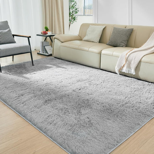 Ultra Soft Rug for Living Room, 4X6 Fluffy Shag Area Rug for Bedroom, Modern Shaggy Carpets Fuzzy Rug for Teens Dorm Nursery Home Decor Aesthetic, Upgrade Anti-Skid Durable, Light Grey
