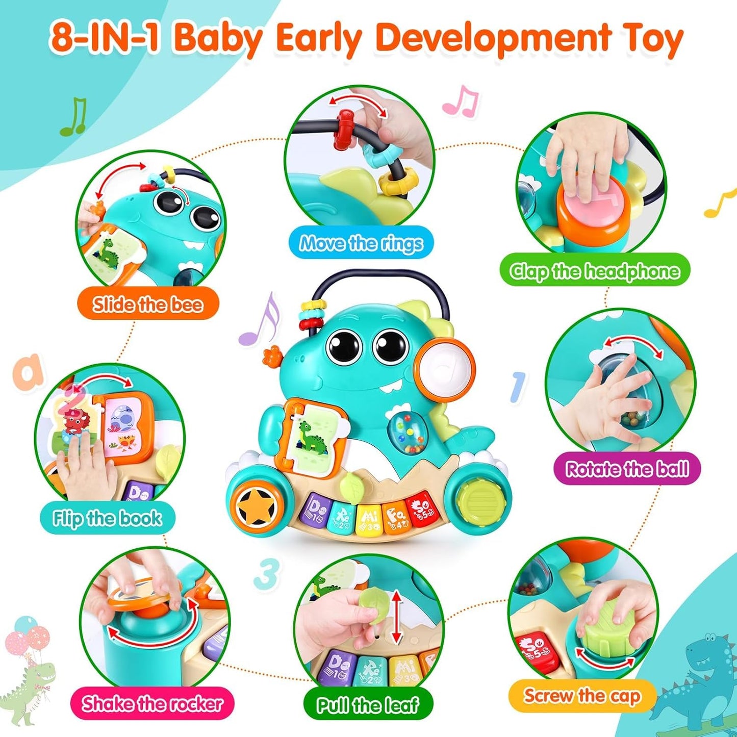 WITALENT Baby Toys 6-12 Months Dinosaur Piano Music Light Up Toys for 1 Year Old Boys Girls Infant Toys for 7 8 9 10 12 18 Months Interactive Piano Keyboard Toys Baby Christmas 1st Birthday Gifts