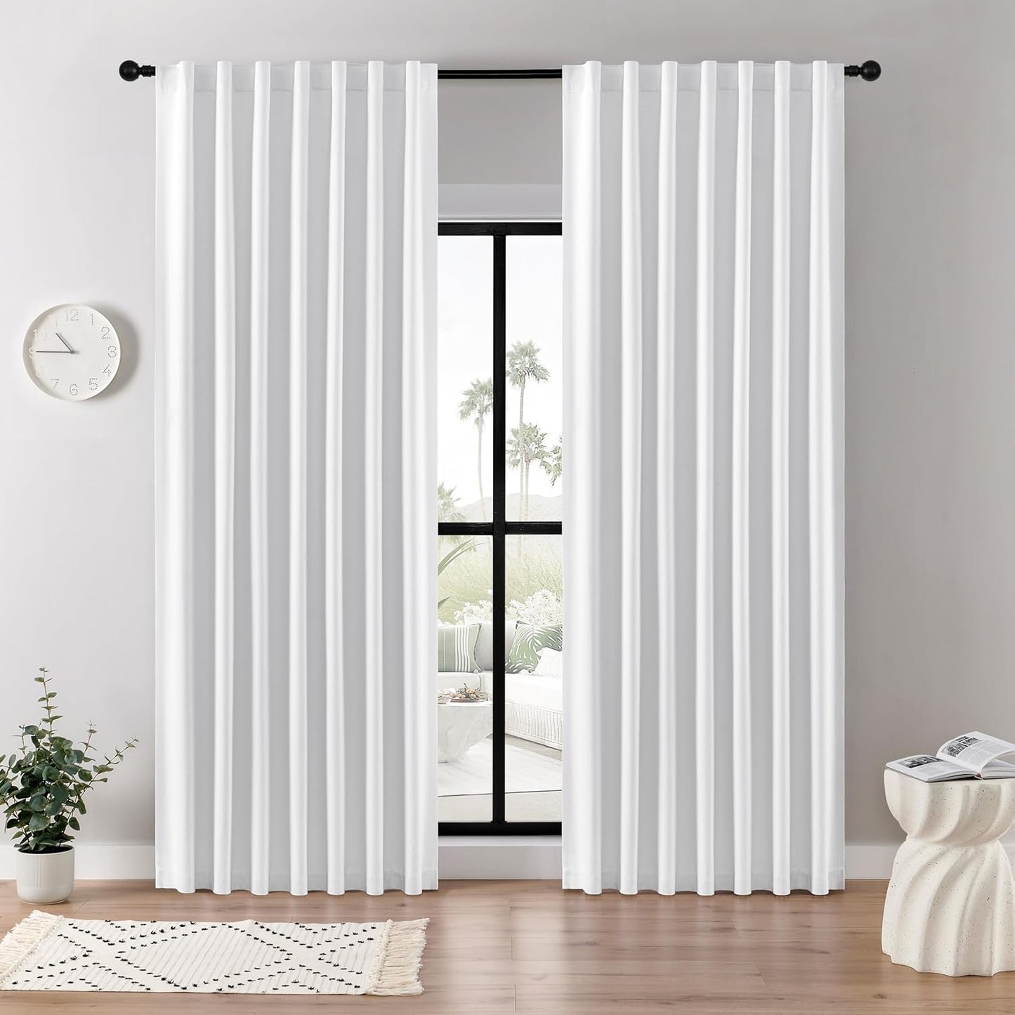 Joydeco Faux Linen Blackout Curtains for Bedroom,White Blackout Curtains 96 inches Long,100% Blackout Solid Thermal Insulated Window Drapes Luxury Decor for Living Room（W52xL96 Inch,White）