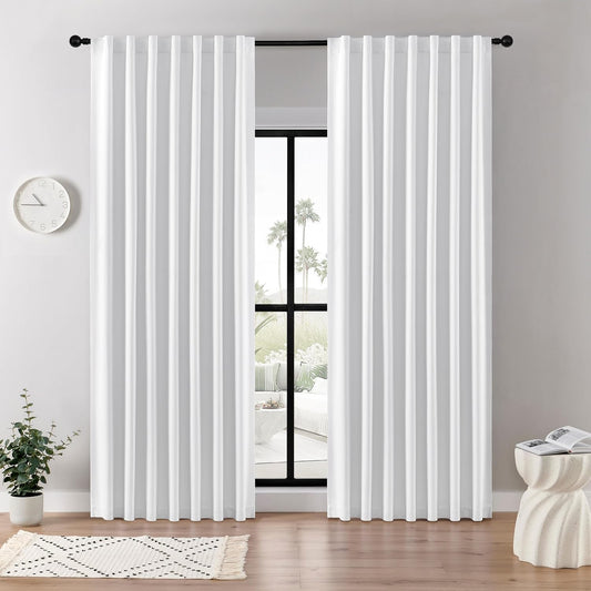 Joydeco Faux Linen Blackout Curtains for Bedroom,White Blackout Curtains 84 inches Long,100% Blackout Solid Thermal Insulated Window Drapes Luxury Decor for Living Room（W52xL84 Inch,White）