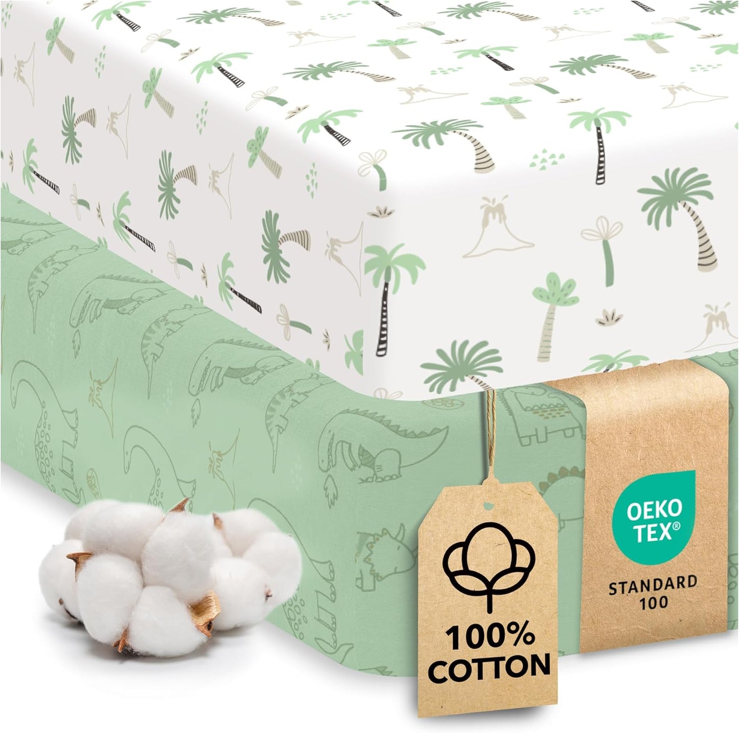 Sweety Fox 2-Pack Cotton Jersey Crib Sheets – Soft Fitted Sheets for Boys and Girls, Mini Crib Sheets, Toddler Bed Sheets (Dinosaur)