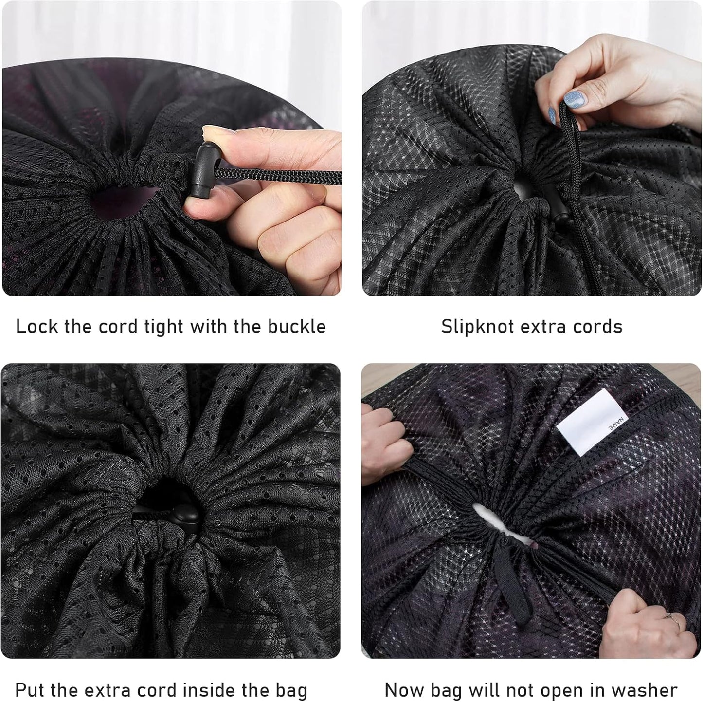 Polecasa Heavy Duty Extra Large Mesh Laundry Bags with ID Tag and Locking Drawstring Closure - 2 Pack, 30 x 36 inches - Laundry Hamper Liner, Washable Laundry Bag for Travel, Sports, Dorms (Black)