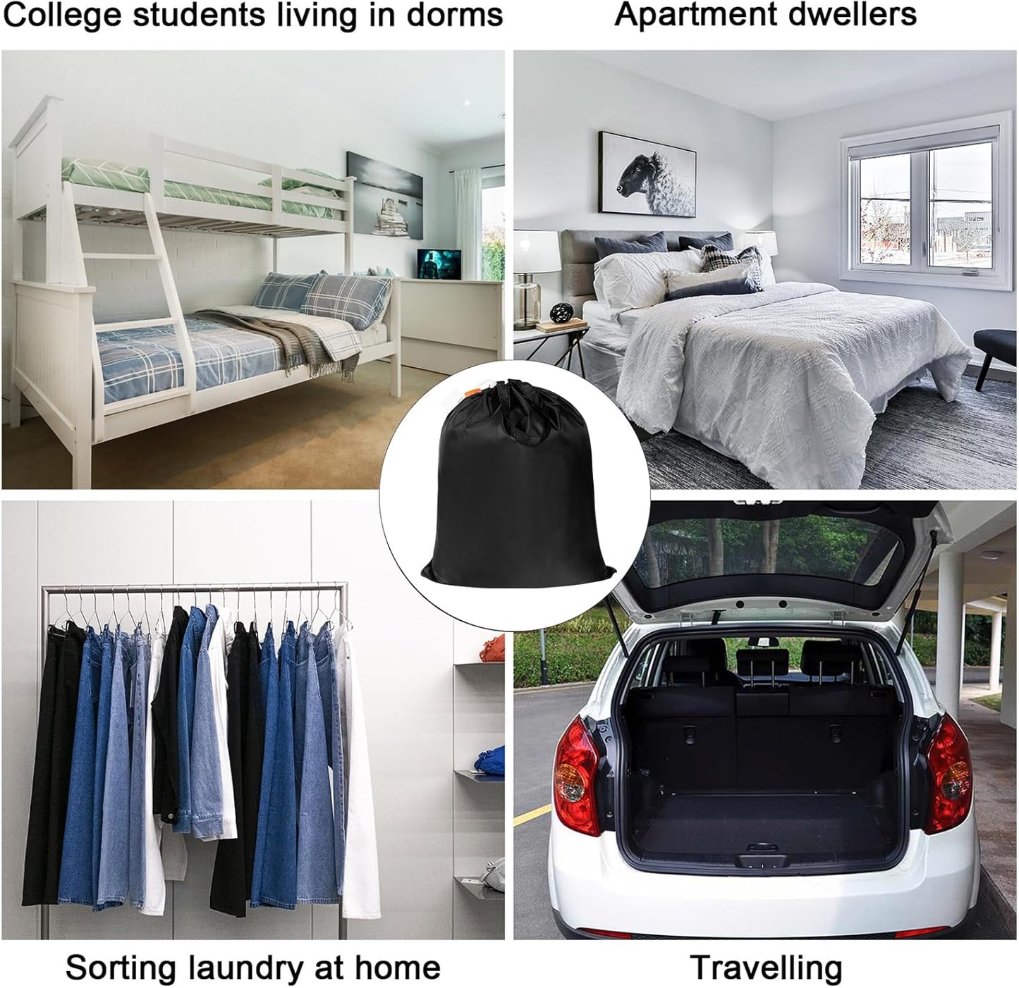 Polecasa Small Heavy Duty Laundry Bag with 130gsm Tear Resistant Fabric and Handles, Easy to Carry Durable Dirty Clothes Drawstring Bag, Perfect for College Dorm, Travel 21”x24”,Black