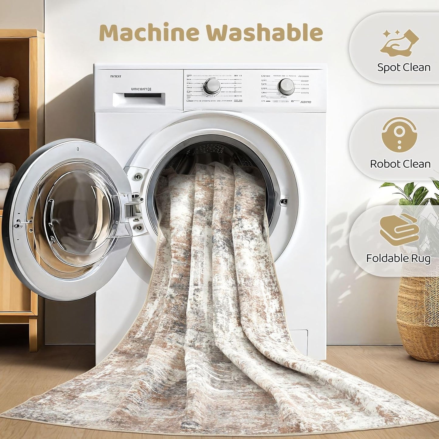 Large Area Rugs 12x15: Washable Abstract Modern Soft Rug Stain Resistant Indoor Floor Non-Slip Accent Carpet for Living Room Bedroom Nursery Playroom Dining Room Office Dorm Home House- Brown