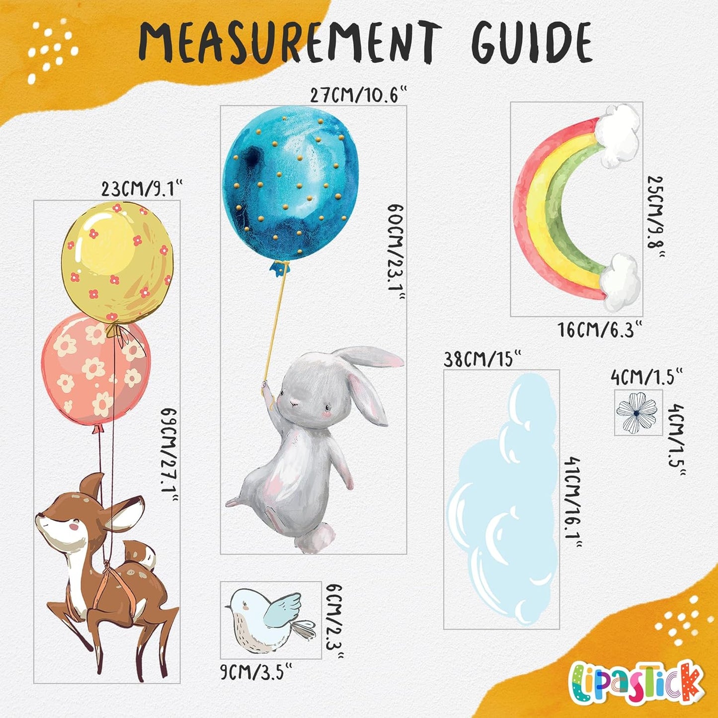 Hot Air Balloon Wall Decals by Lipastick - Peel and Stick Animal Stickers Raccoon, Fox, Koala, Panda for Kids Room, Nursery, Playroom, Bedroom - Removable Wall Decor for Boys, Girls, Babies - XXL Size