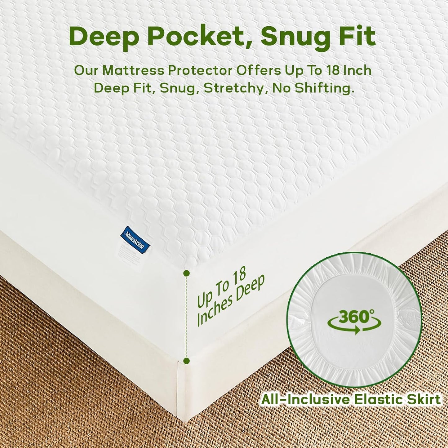 Premium Tencel Queen Mattress Protector in White, Natural and Skin Soft, Enjoy Our Waterproof Mattress Cover Fitted with A Deep Pocket, Hypoallergenic, Breathable, Noiseless and Absorbent