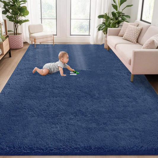5x7 Area Rug for Living Room: Fluffy Shag Soft Washable Rugs Fuzzy Plush Indoor Carpet for Bedroom Nursery Playroom Dorm Kids Girls Boys Room (Navy Blue, 5'x7')
