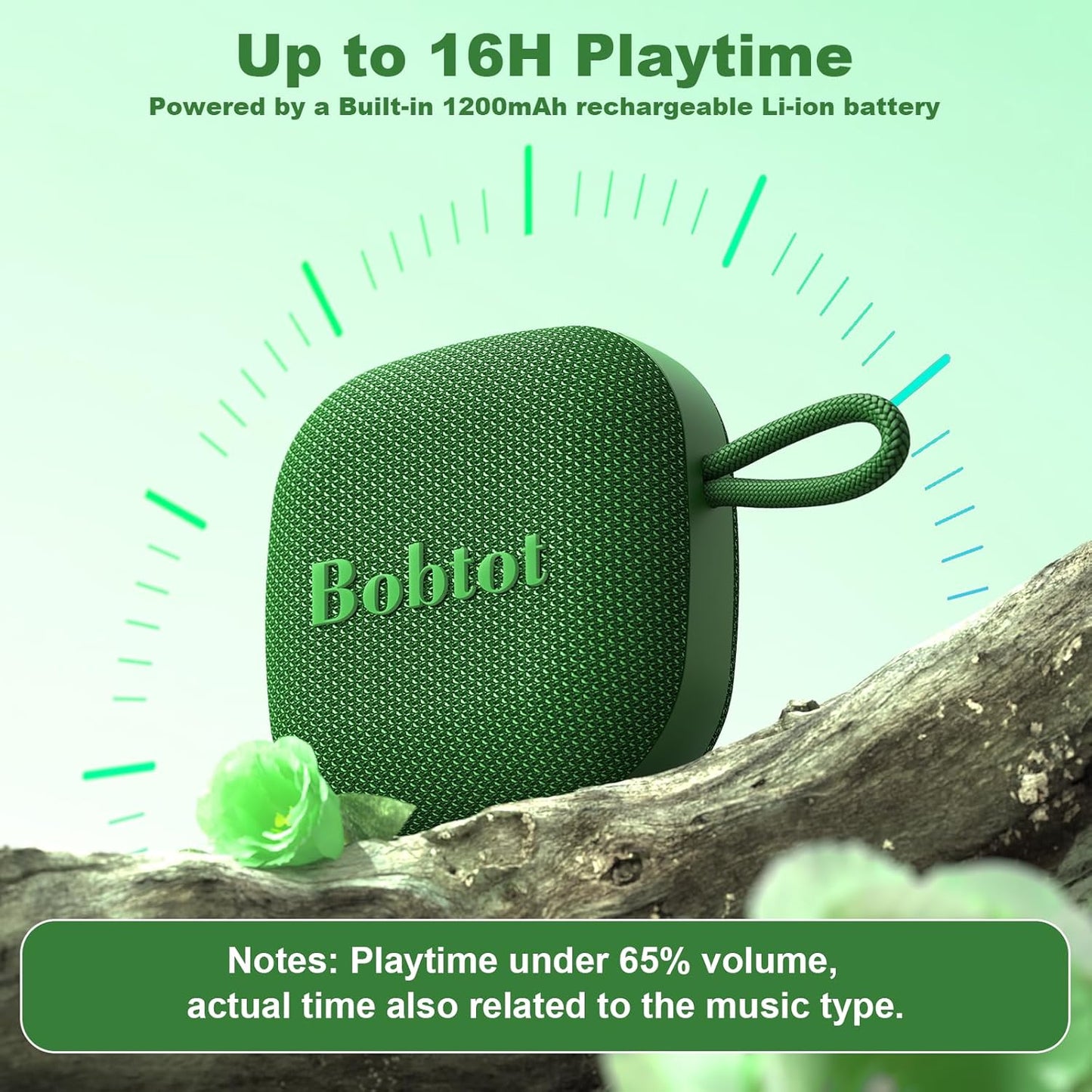 Bobtot Portable Bluetooth Speakers Wireless - IPX7 Waterproof Mini Shower Speaker with 16 Hours Playtime, Loud Stereo Sound, Rich Bass, TWS, Built-in Mic, Small Size for Travel Sport, Green