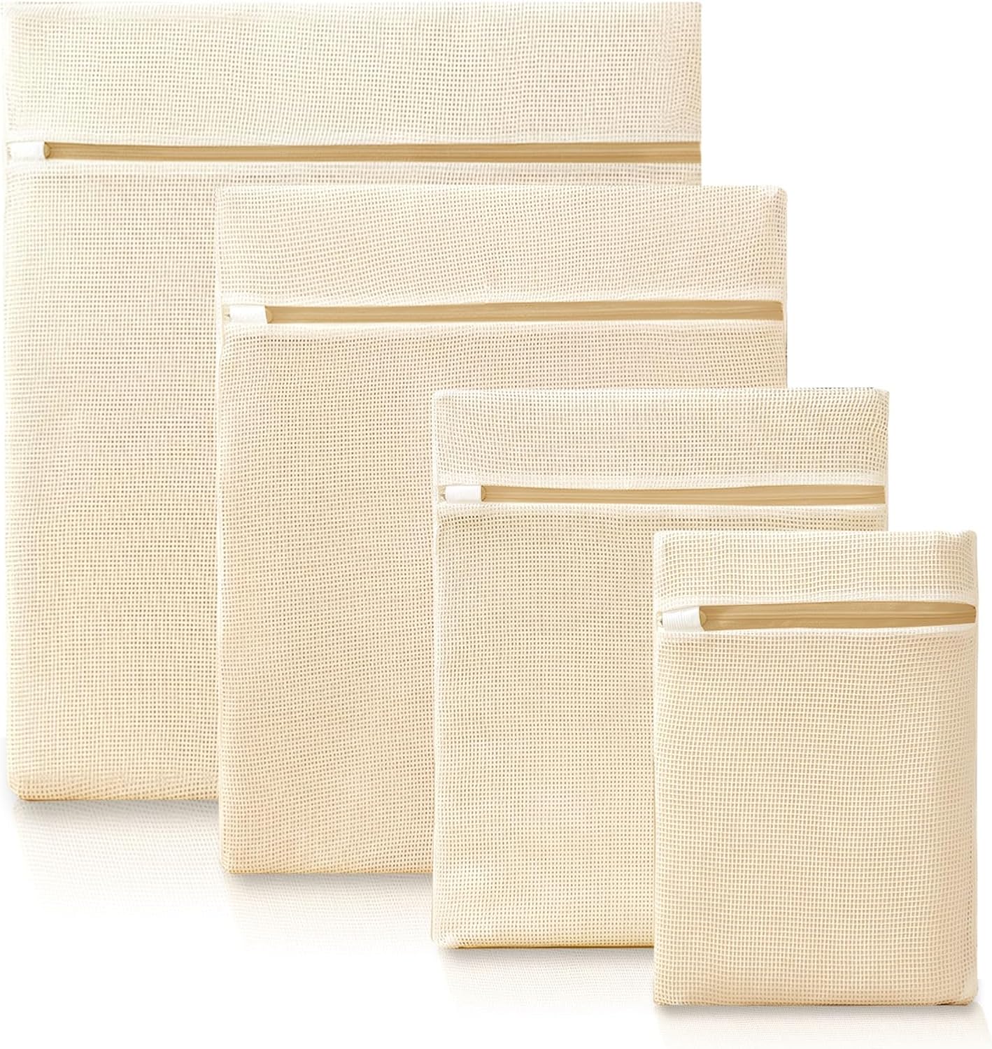 4Pcs Cotton Mesh Laundry Bags for Delicates,Breathable Mesh Garment Bag for Washing Machine, Travel Wash Bags with Zipper for Bras, Underwear, Socks, Clothes, Laundry Dorm Room Essentials(S-XL)