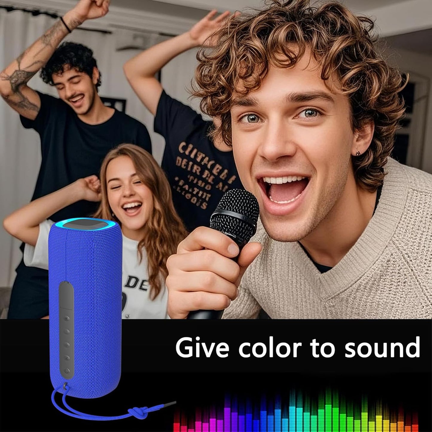 Bluetooth Speaker, Portable Wireless Clear Loud Stereo Sound IPX5 Waterproof with RGB Lights BT5.3 Long Playtime TWS Pairing,for Home Party Outdoor Beach,Great Gift Choice (Blue)