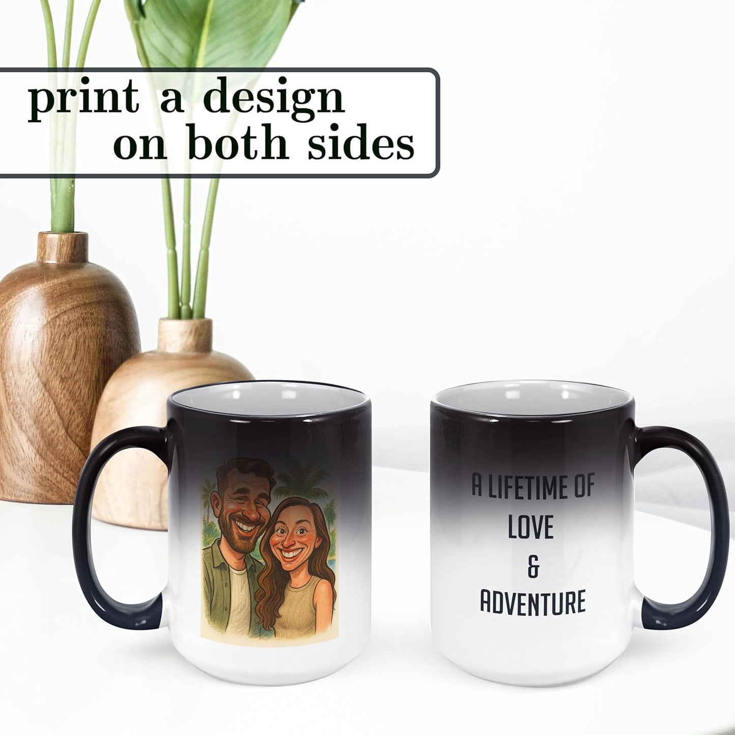 Personalized Coffee Mug, Custom Photo Caricature Gift, Funny Customized Coffee Gift for Men & Women, Custom Mugs with Pictures, Color Changing 15oz Father's Day Mug
