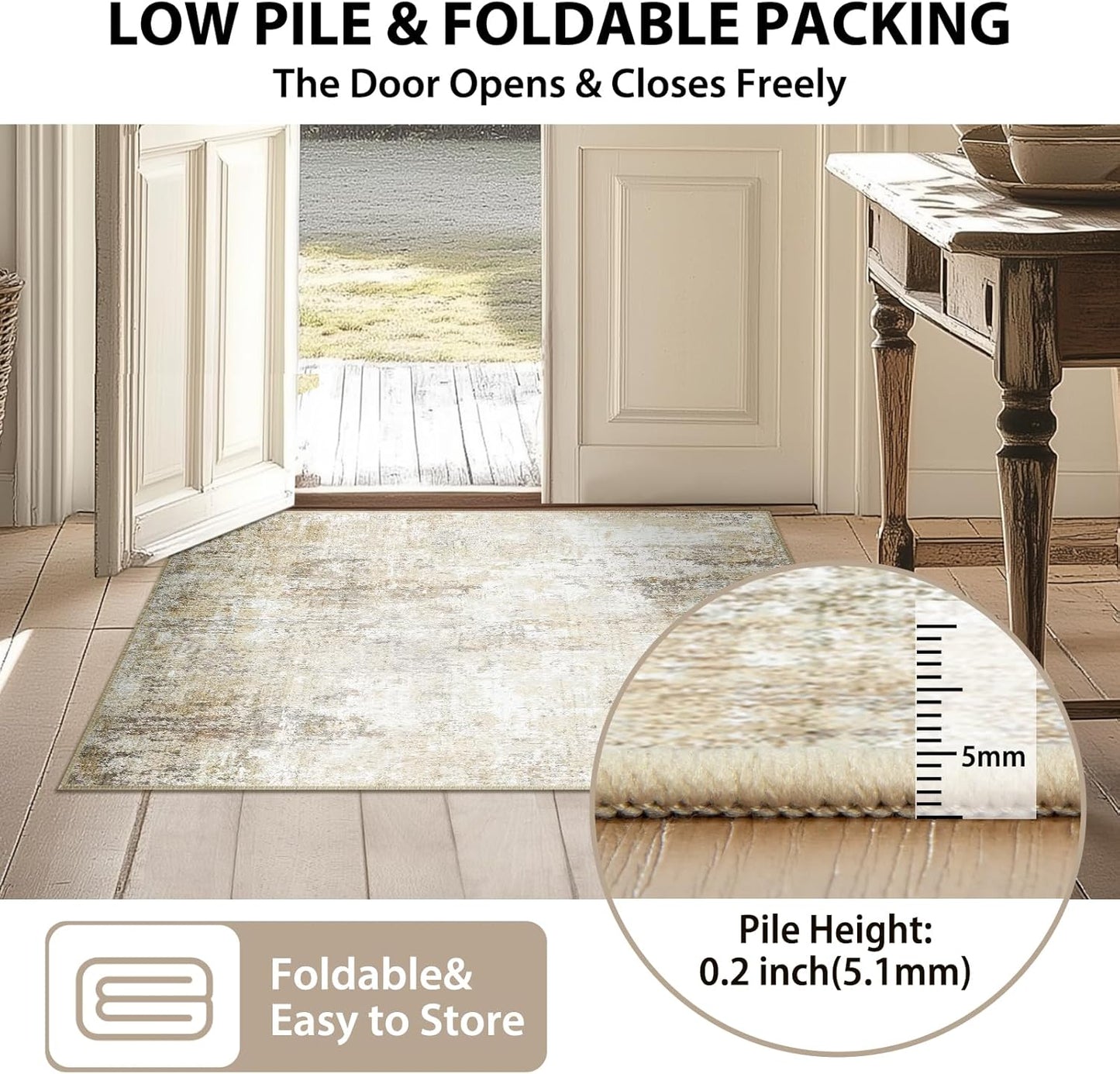 Washable Area Rugs 8'x10' Non-Slip Modern Abstract Soft for Living Room Entryway Bedroom Nursery, Print Pattern, Neutral Brown Gray