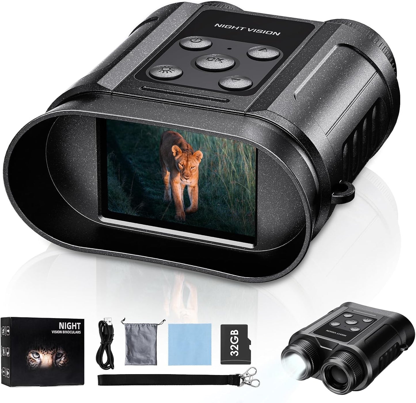 Night Vision Goggles,Compact Night Vision Binoculars,32GB Card Included, Photo/Video Capture,Outdoor tools for Education, Wildlife Watching,Gifts for Boy, Gifts for Men, Gifts for Father (Pearl Black)