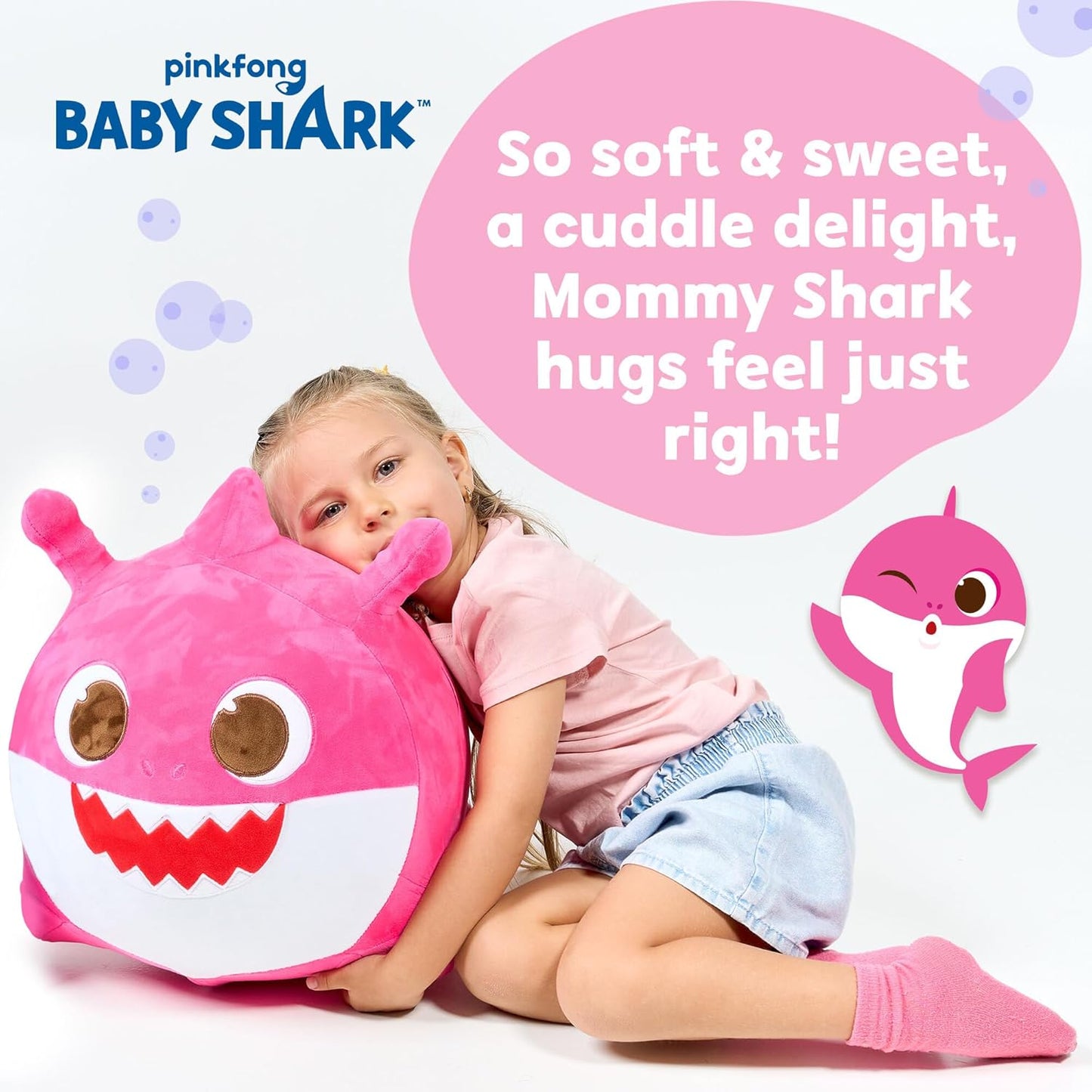 JITTERYGIT Baby Shark Bouncy Hopper - Musical Plush Toy for Kids and Toddlers - Mommy Shark (Pink)