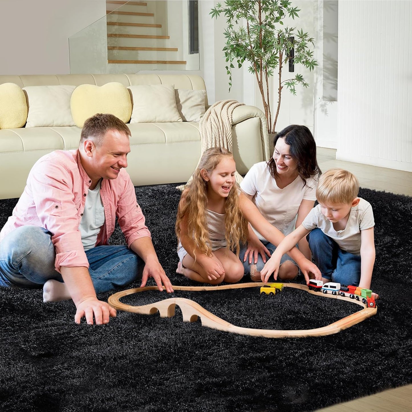 Ultra Soft Rug for Living Room, 4X6 Fluffy Shag Area Rug for Bedroom, Modern Shaggy Carpets Fuzzy Rug for Teens Dorm Nursery Home Decor Aesthetic, Upgrade Anti-Skid Durable, Black