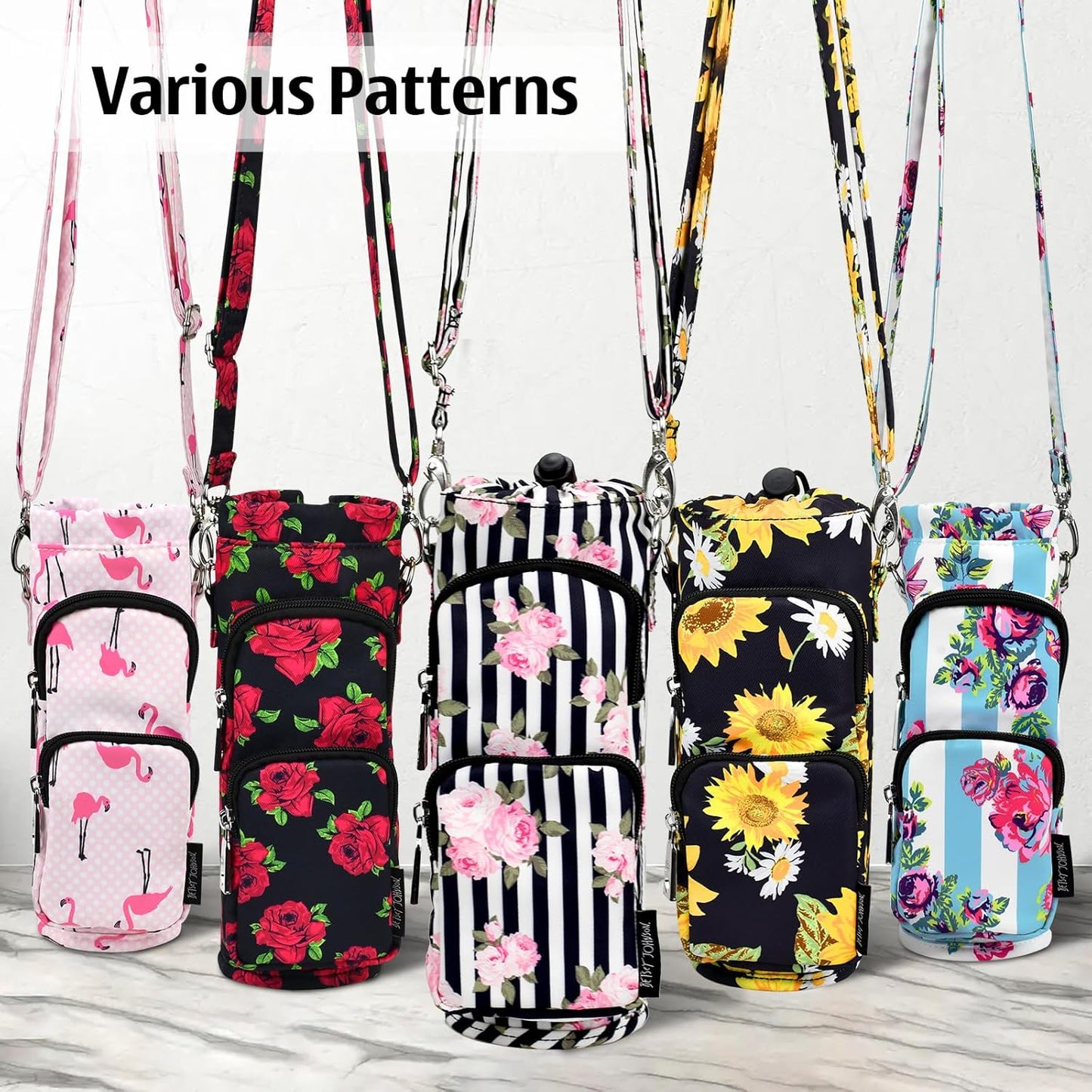 Betsey Johnson Insulated Water Bottle Pouch Holder Carrier Crossbag with Adjustable Shoulder Strap - Lightweight Polyester Accessories with Pockets Good for Hiking Sports