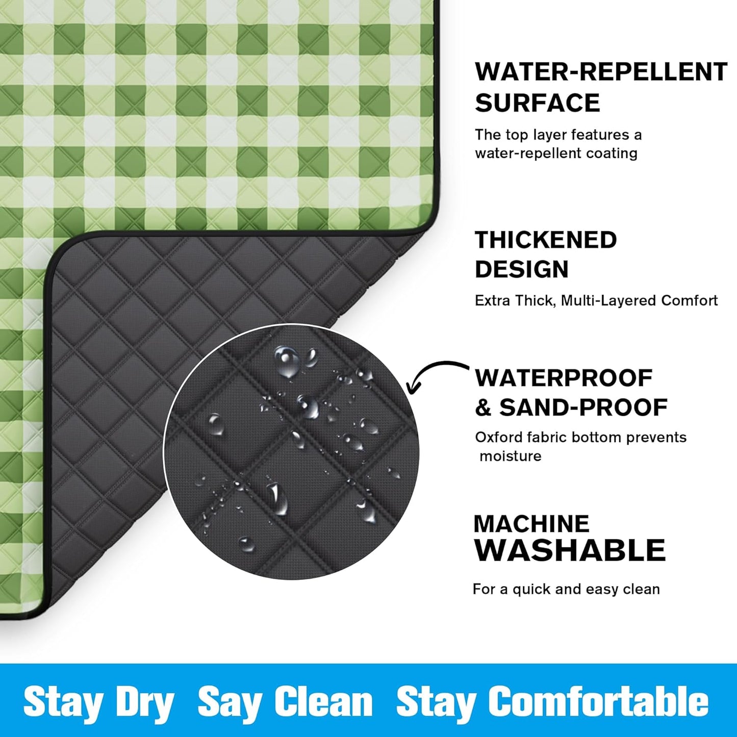 TigeJoy Extra Large Picnic Blanket Waterproof Foldable 80''x100'', Outdoor Picnic Mat Beach Blanket Sandproof for Park, Grass, Travel, Hiking, Camping Essentials, Gingham Picnic Blanket