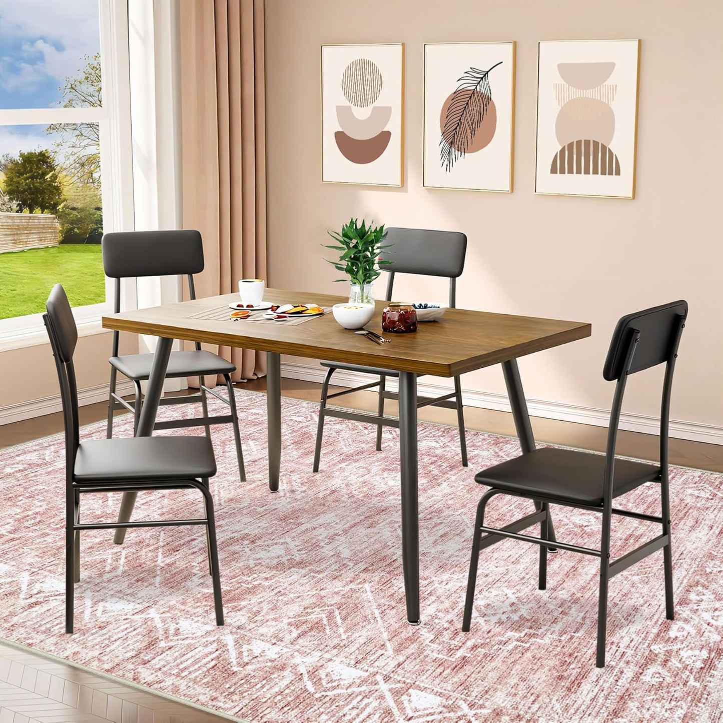 Moroccan Large Area Rug 6x9 - Soft Machine Washable Geometric Boho Distressed Farmhouse Rug Morden Stain Resistant Indoor Floor Carpet for Bedroom Dining Table Nursery Home Office(6'x9',Pink)