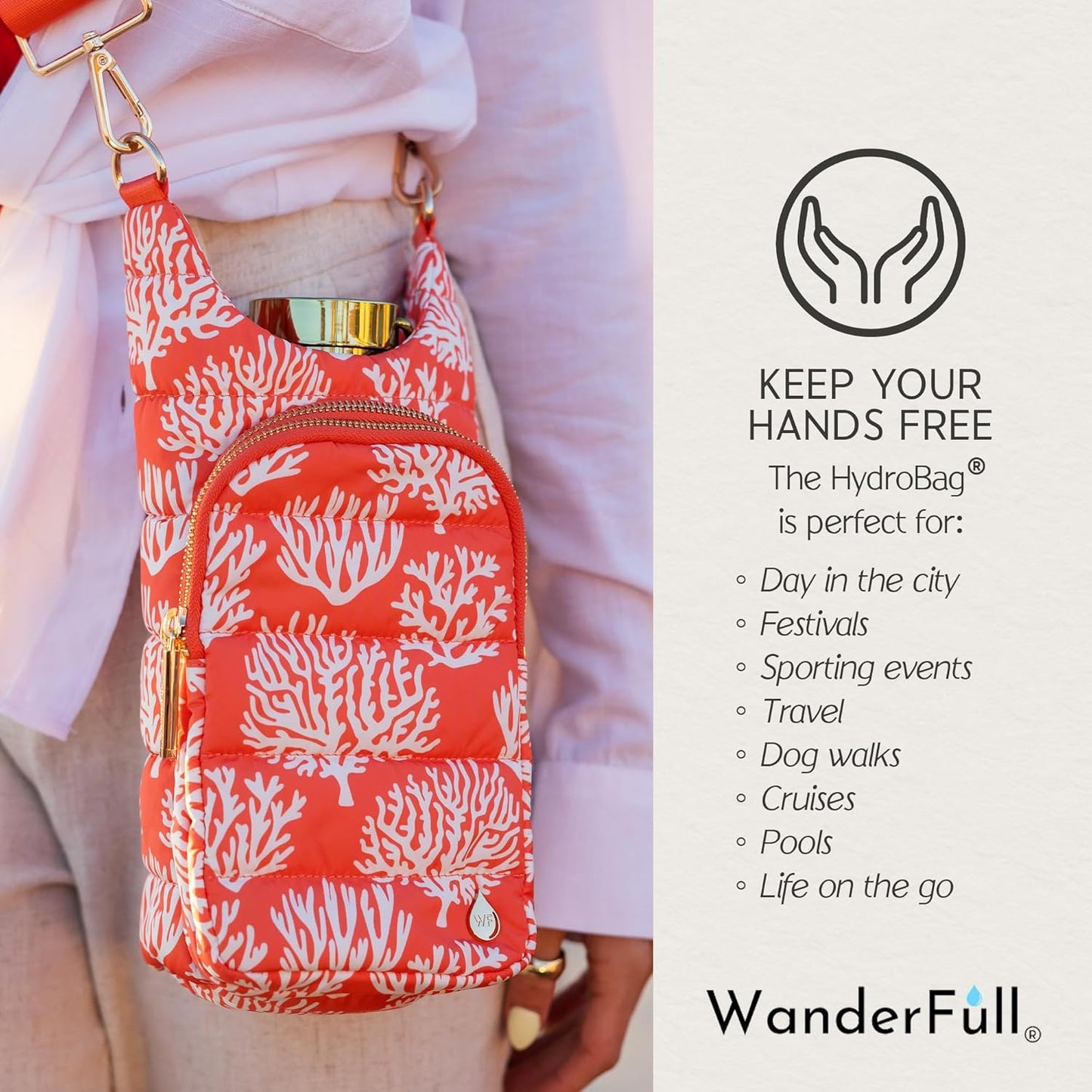 WanderFull® Original HydroBag® Collection, Water Bottle Holder w/Strap & Phone Pocket, Hands-Free Crossbody Water Bottle Bag