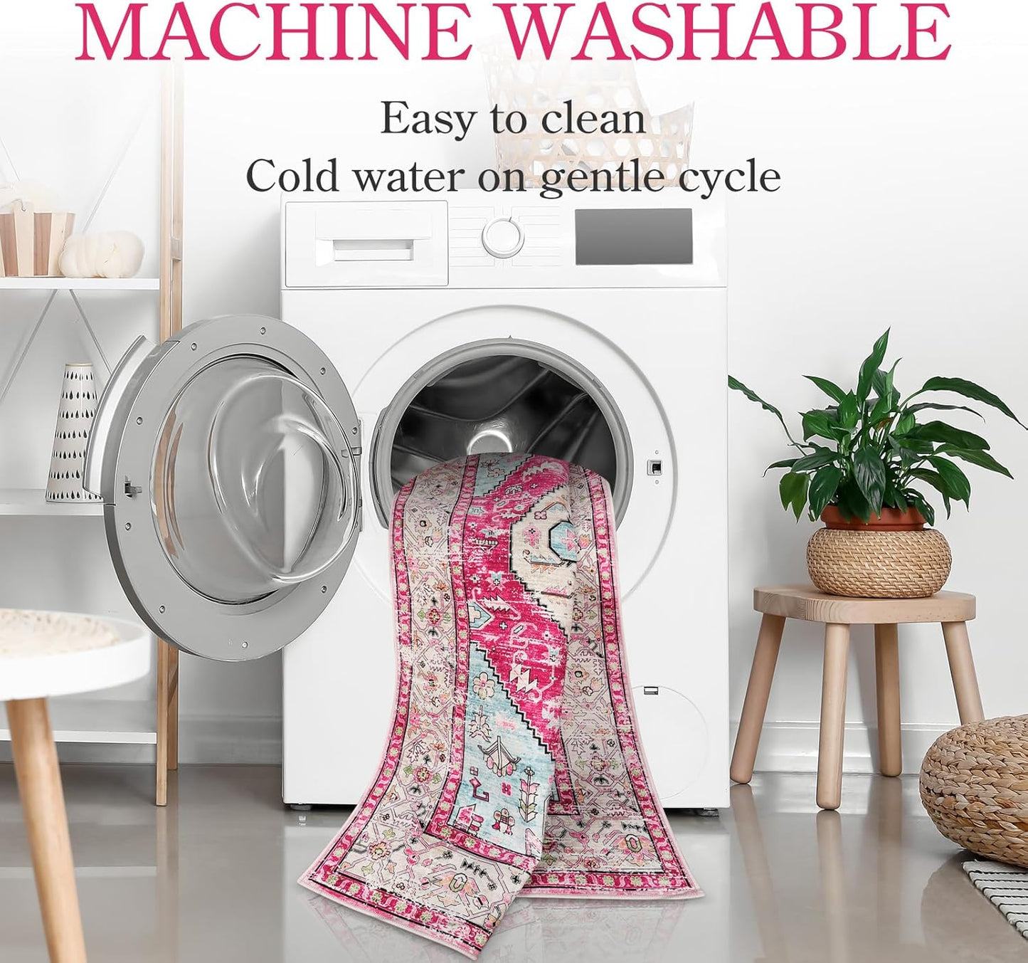 Lahome Boho Round Rug - 4Ft Washable Area Rug, Non-Slip Small Bathroom Rug, Lightweight Bedroom Throw, Oriental Distressed Print Carpet for Entryway, Sofa, Nursery, Kids Room