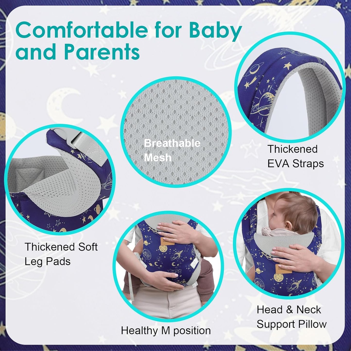 Baby Carrier Newborn to Toddler, Ergonomic Adjustable Toddler Carriers for 7-66 Lbs, Cozy Lightweight Infant Carrier with Neck Support, Baby Holder Carrier with Lumbar Support for Mom Dad