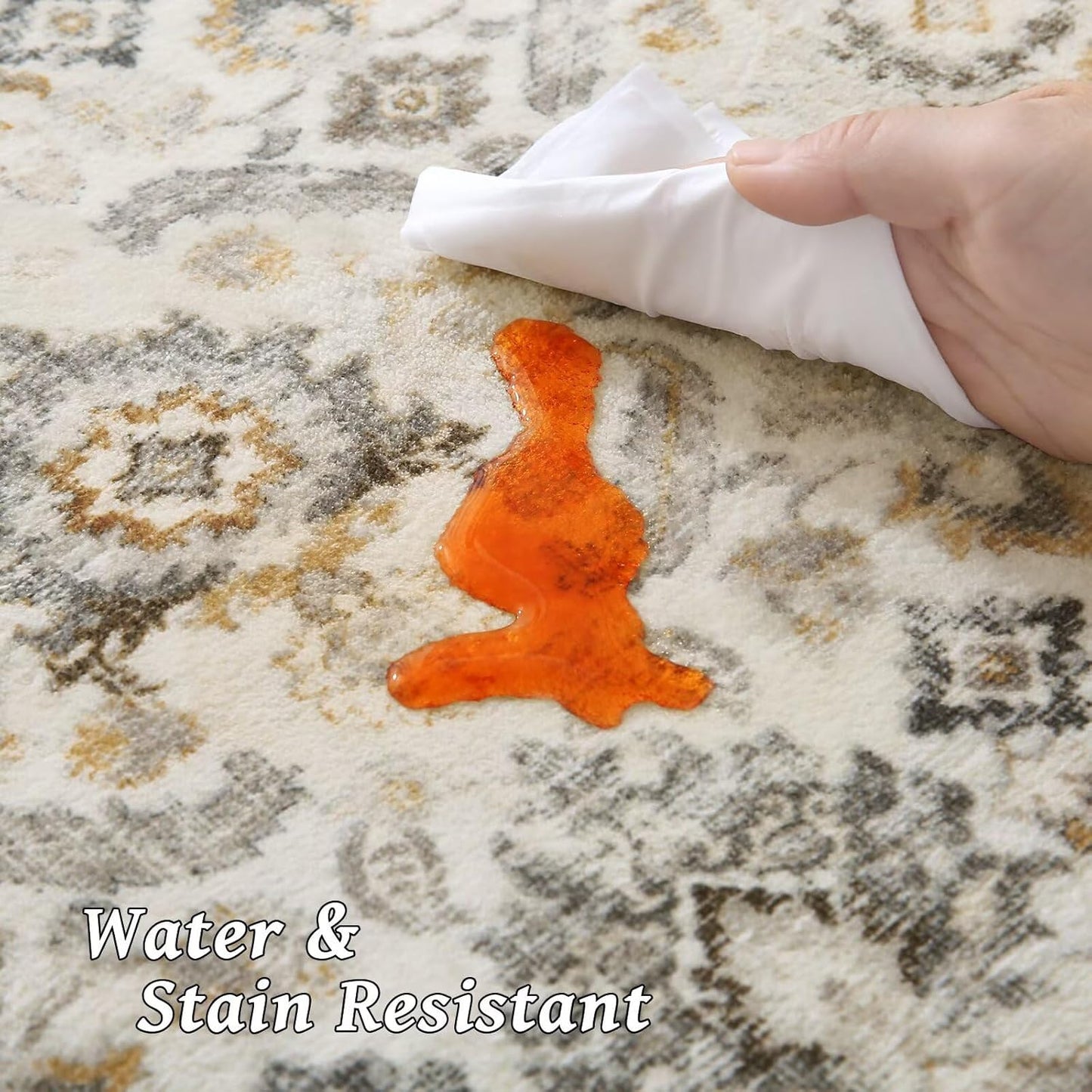 Washable 3x5 Entryway Rug Indoor, Boho Non-Slip Silicone Backing Small Rugs for Kitchen Nursery Office Bedroom, 0.3" Neutral Oriental Throw Carpet with 0.16" Cushioning Pad, Grey/Multi