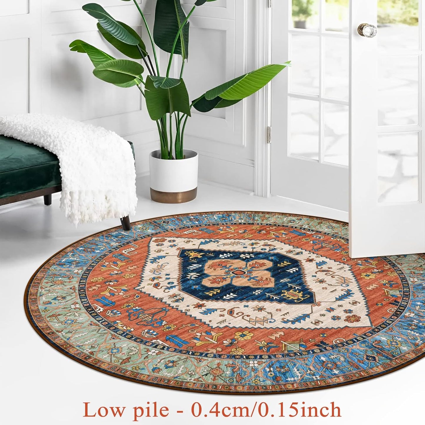 Lahome Ultra-Thin Round Rugs - 6ft Washable Round Area Rugs for Living Room Non-Slip Throw Circle Rugs for Bedroom Dining Room Rug, Non-Shedding Office Rug Oriental Round Carpet for Bedroom Kitchen