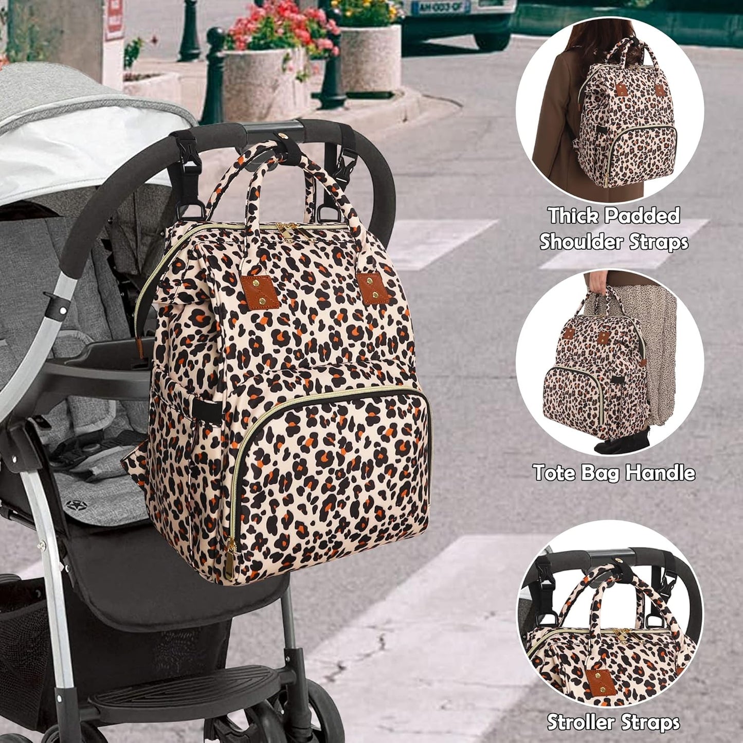 Diaper Bag Backpack Multifunction Maternity Diaper Bag for Baby Girls & Boys Large Capacity Travel Nappy Bags Leopard Print