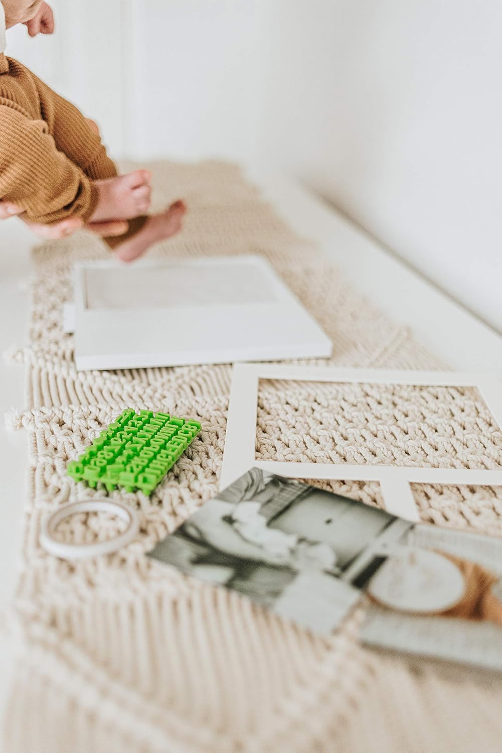 Baby Hand & Footprint Frame Keepsake Kit | Capture Milestone Moments with Safe Clay, Stencil Set & Wood Frame | Perfect Newborn Gift for Baby Showers | White